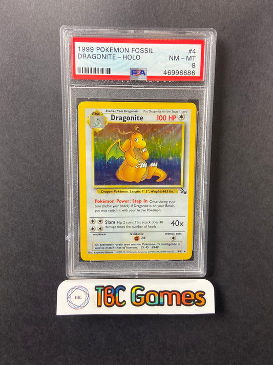 Dragonite Fossil Unlimited Holo 4/62 PSA 8