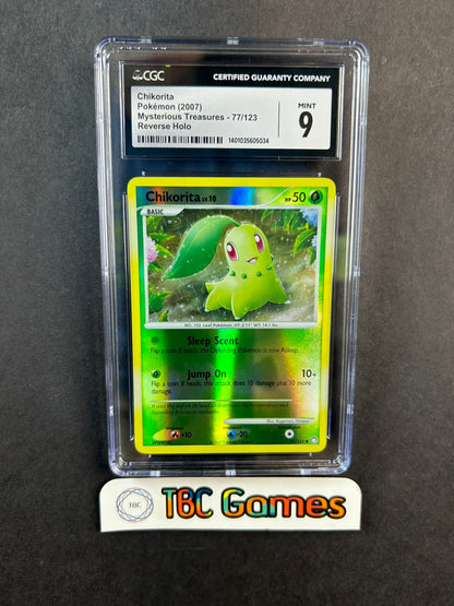 Chikorita Mysterious Treasures Reverse Holo 77/123 CGC 9