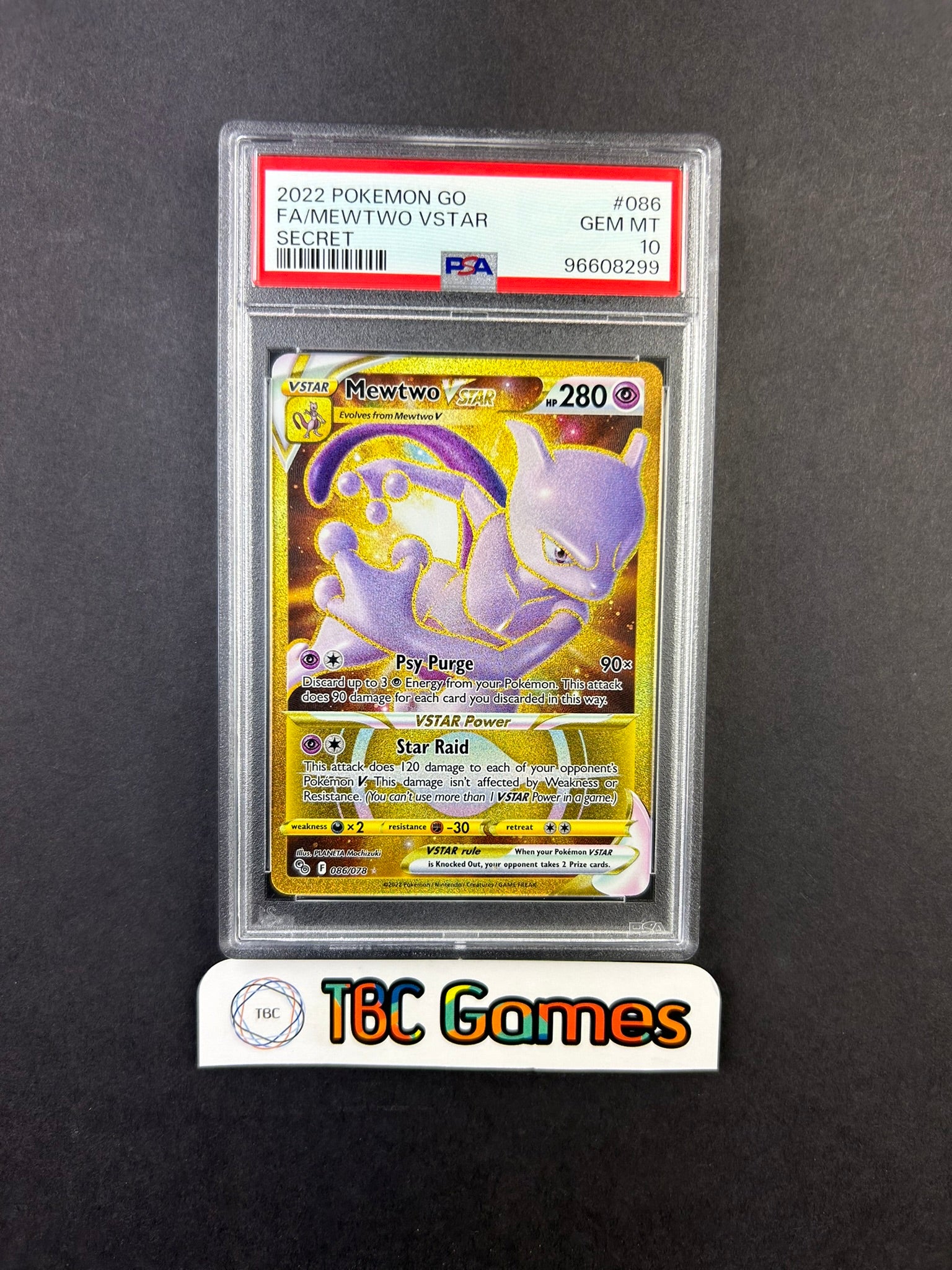 Mewtwo VSTAR Pokemon GO Gold Secret 086/078 PSA 10 – TBC Games