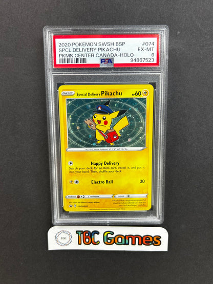 special delivery pikachu pokemon card Special Delivery Pikachu Pokemon Center Canada SWSH074 PSA 6 – TBC Games