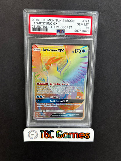 Articuno GX Celestial Storm Rainbow 171/168 PSA 10