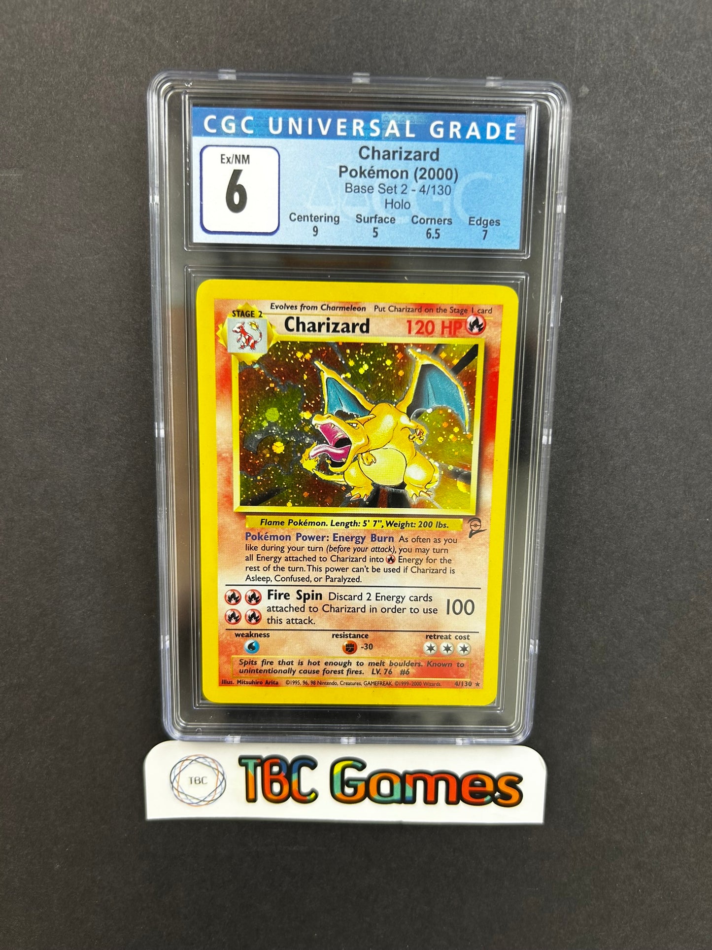 Charizard Base Set 2 Holo 4/130 Subgrades CGC 6