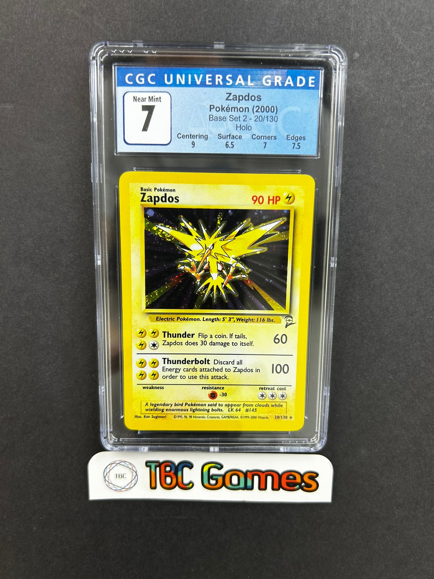 Zapdos Base Set 2 Holo 20/130 Subgrades CGC 7