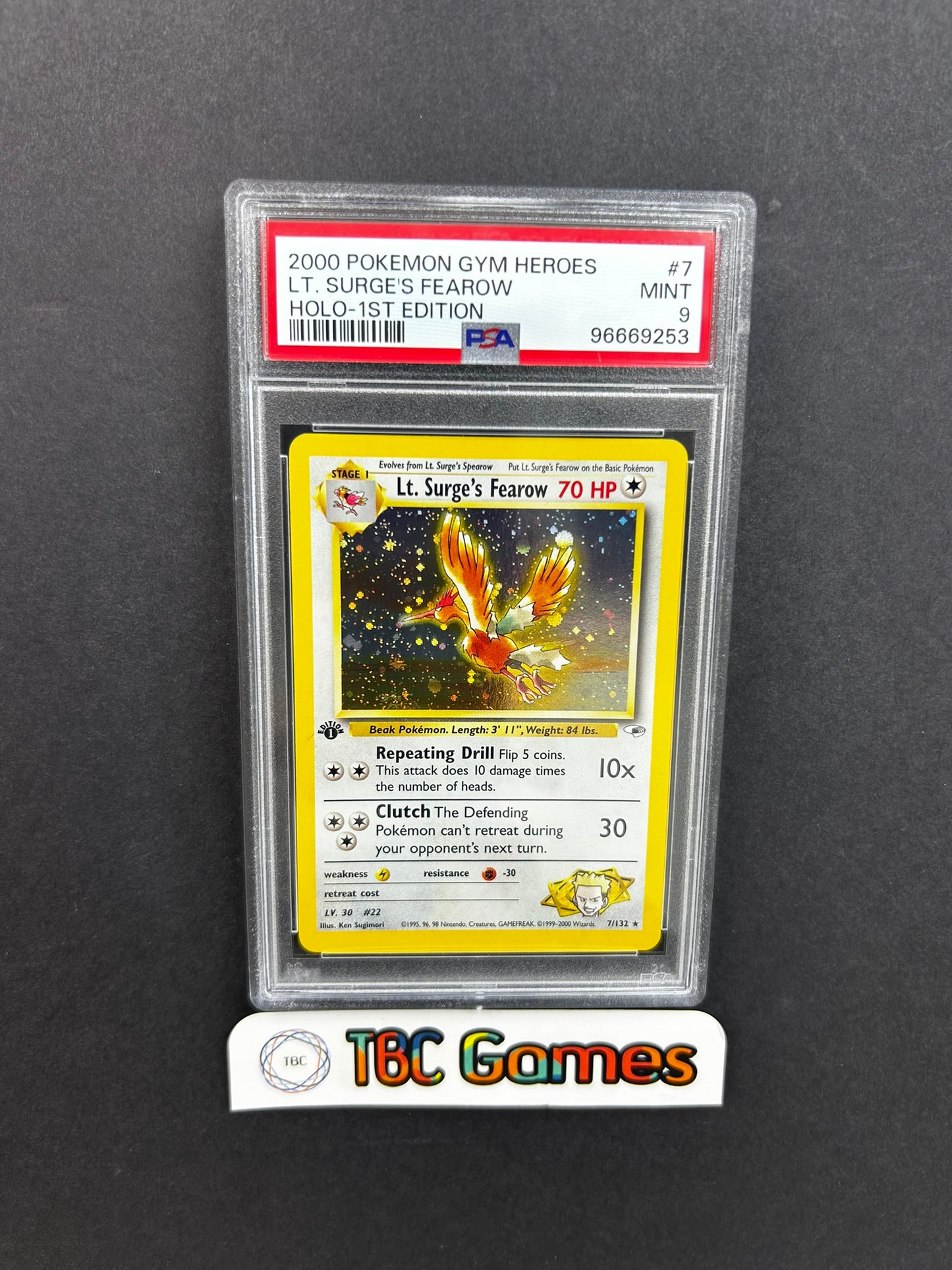 Lt. Surge's Fearow Gym Heroes 1st Edition Holo 7/132 PSA 9