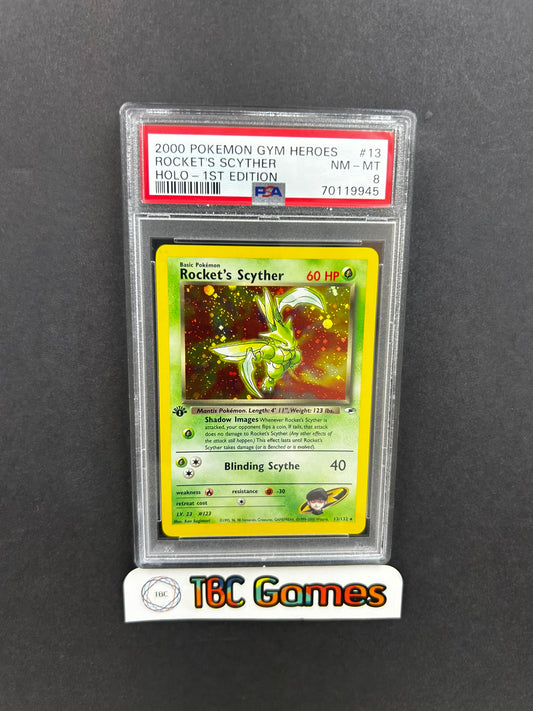 Rocket's Scyther Gym Heroes 1st Edition Holo 13/132 PSA 8