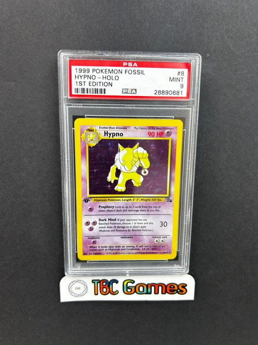 Hypno Fossil 1st Edition Holo 8/62 PSA 9