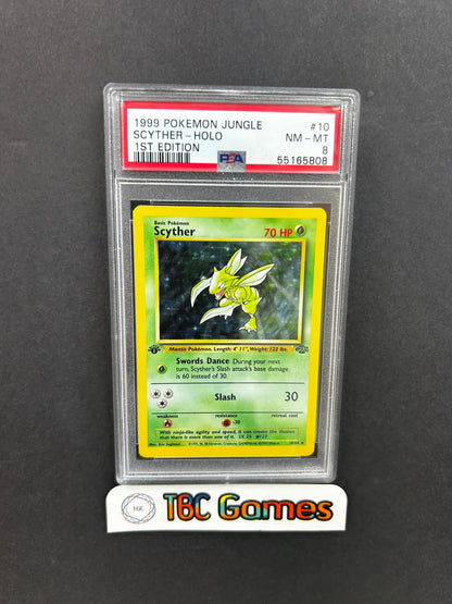 Scyther Jungle 1st Edition Holo 10/64 PSA 8