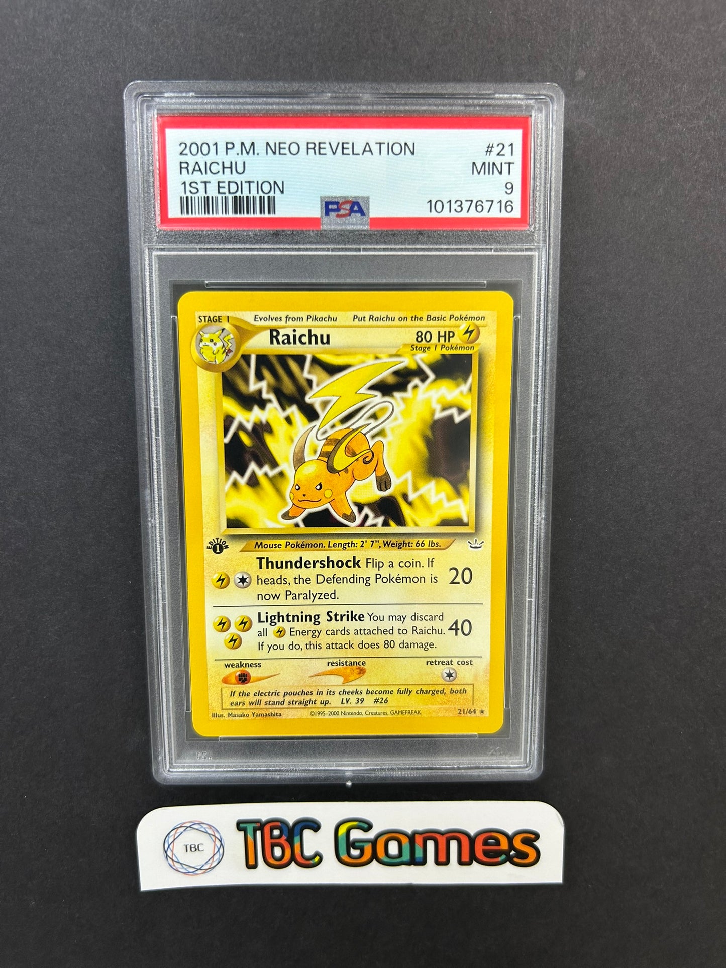 Raichu Neo Revelation 1st Edition 21/64 PSA 9