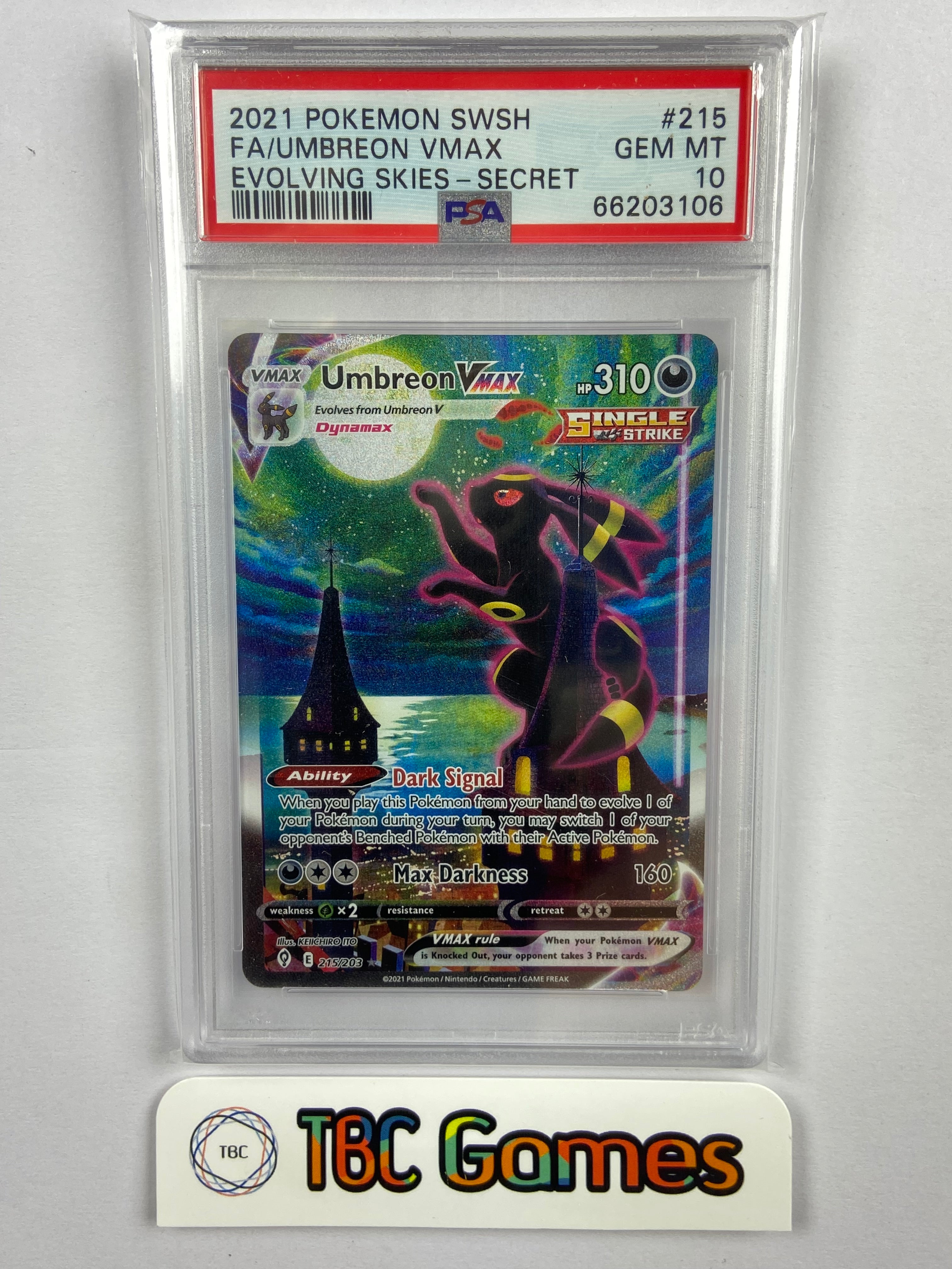 Umbreon VMAX Evolving Skies Alt Art 215/203 PSA 10