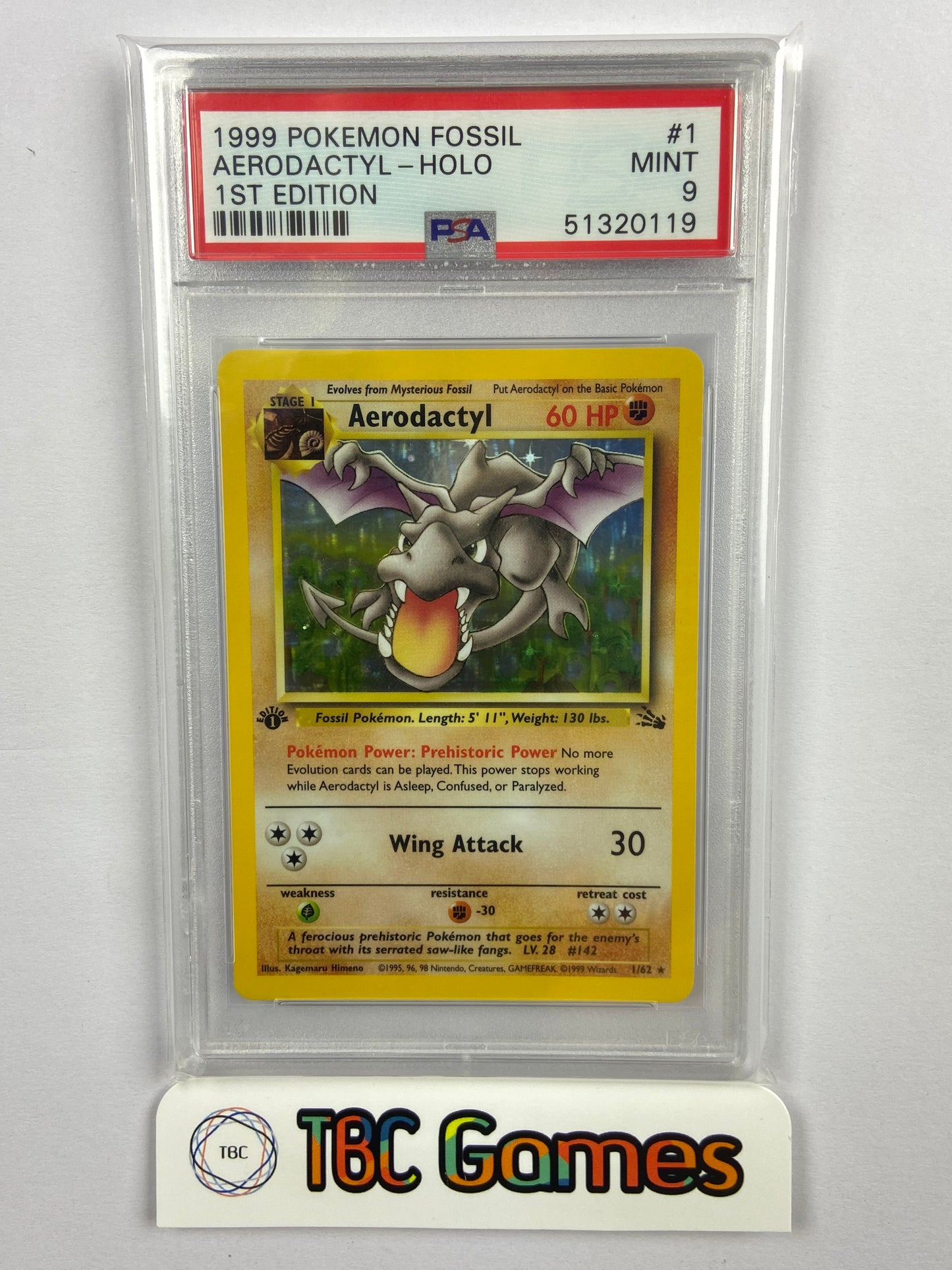 Aerodactyl Fossil 1st Edition Holo 1/62 PSA 9 – TBC Games