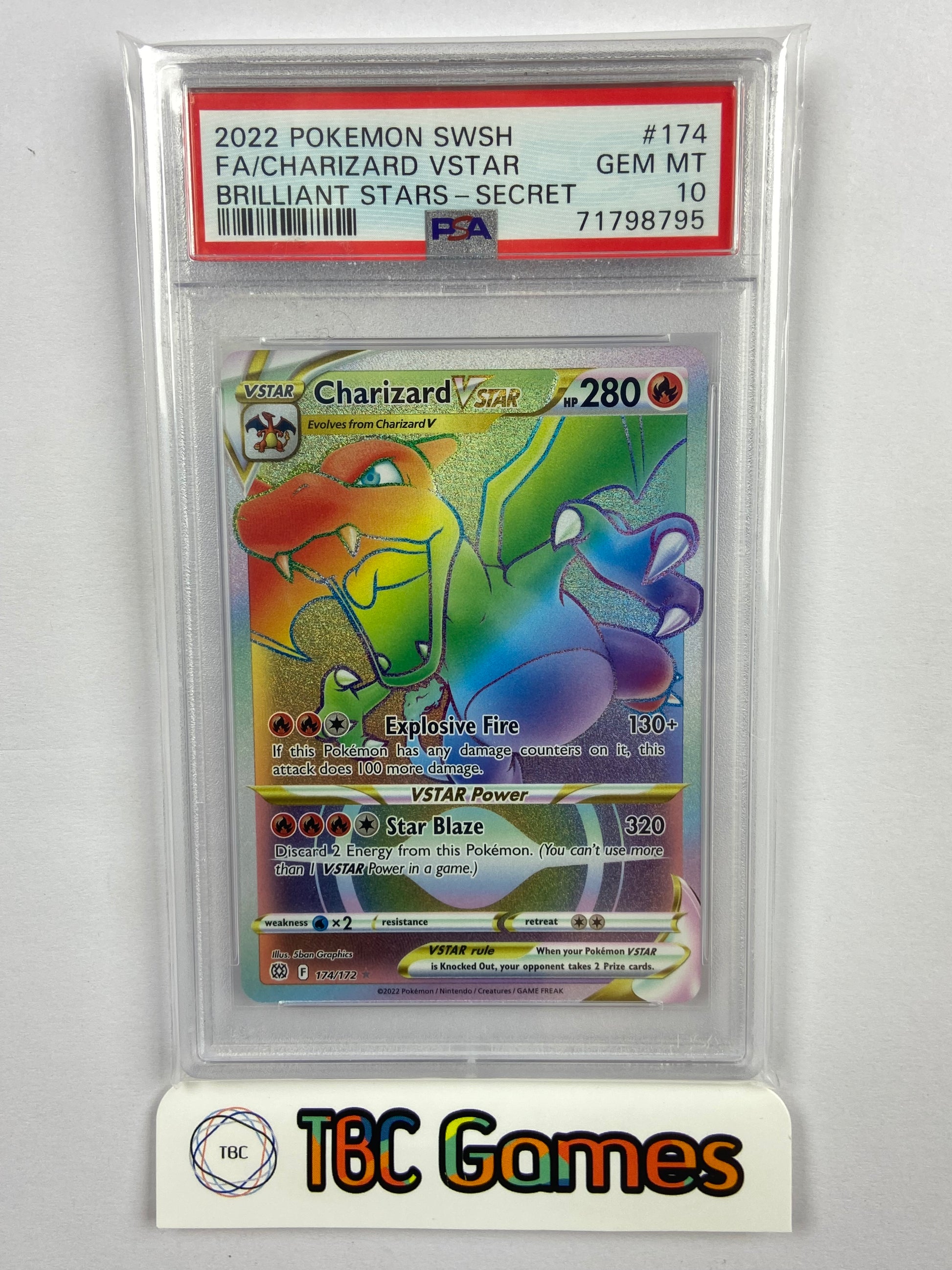 Charizard VSTAR Brilliant Stars Rainbow 174/172 PSA 10 TBC Games Charizard VSTAR Brilliant Stars Rainbow 174/172 PSA 10 TBC Games