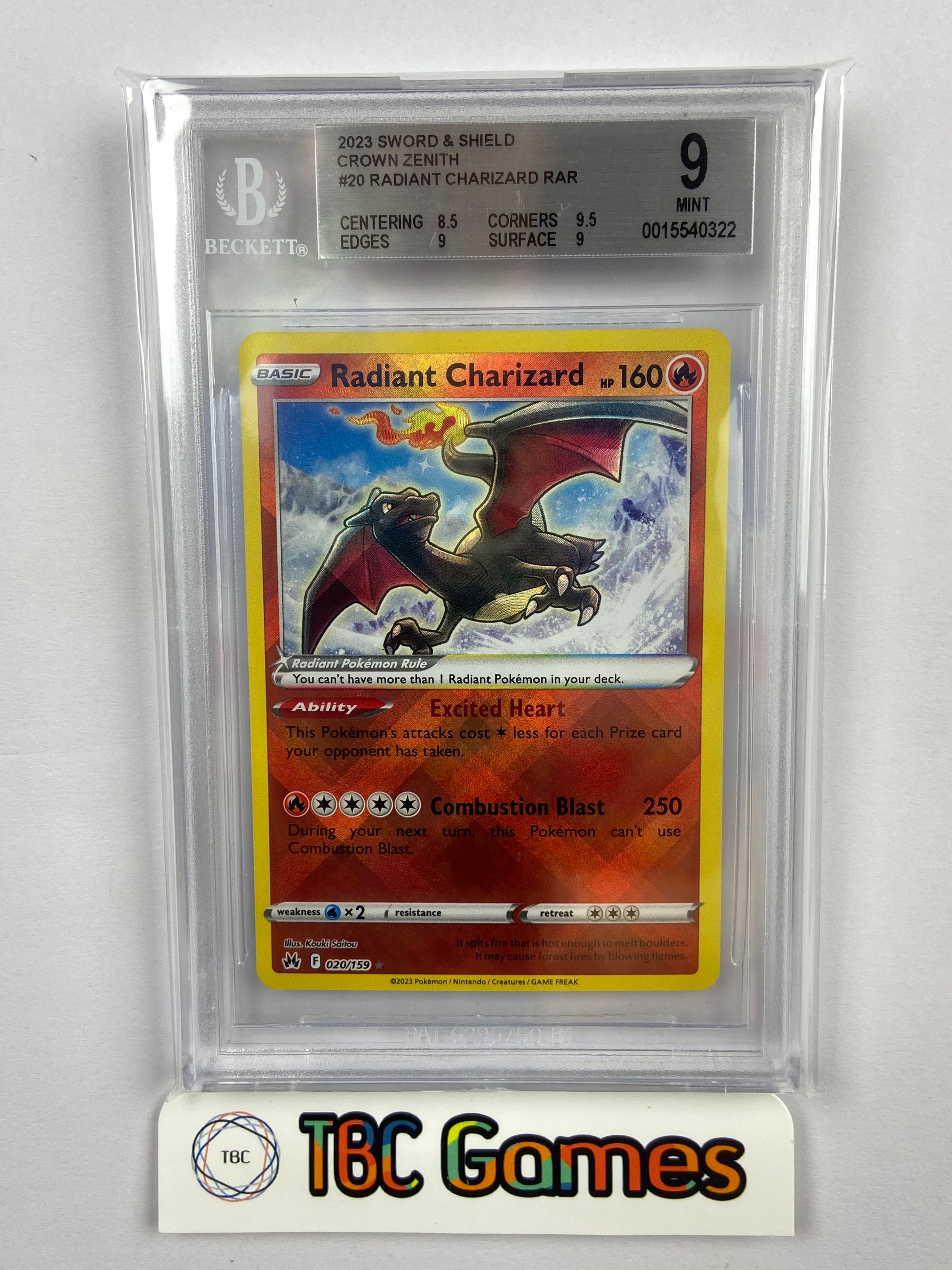 pokemon radiant charizard card Radiant Charizard Crown Zenith 020/159 BGS 9 – TBC Games