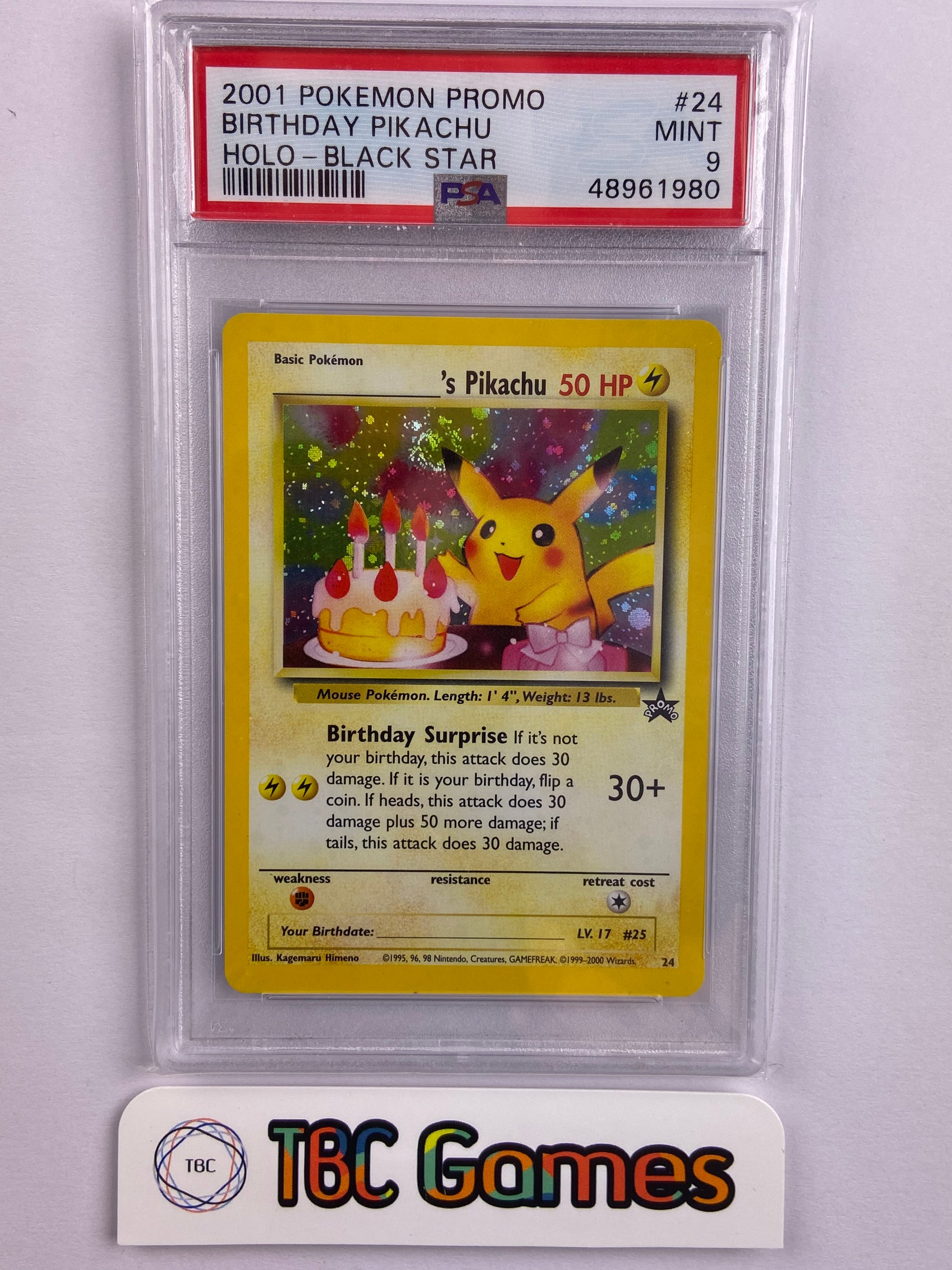 Birthday Pikachu Holo Black Star Promo #24 PSA 9 w/ SWIRL TBC Games Birthday Pikachu Holo Black Star Promo #24 PSA 9 w/ SWIRL TBC Games