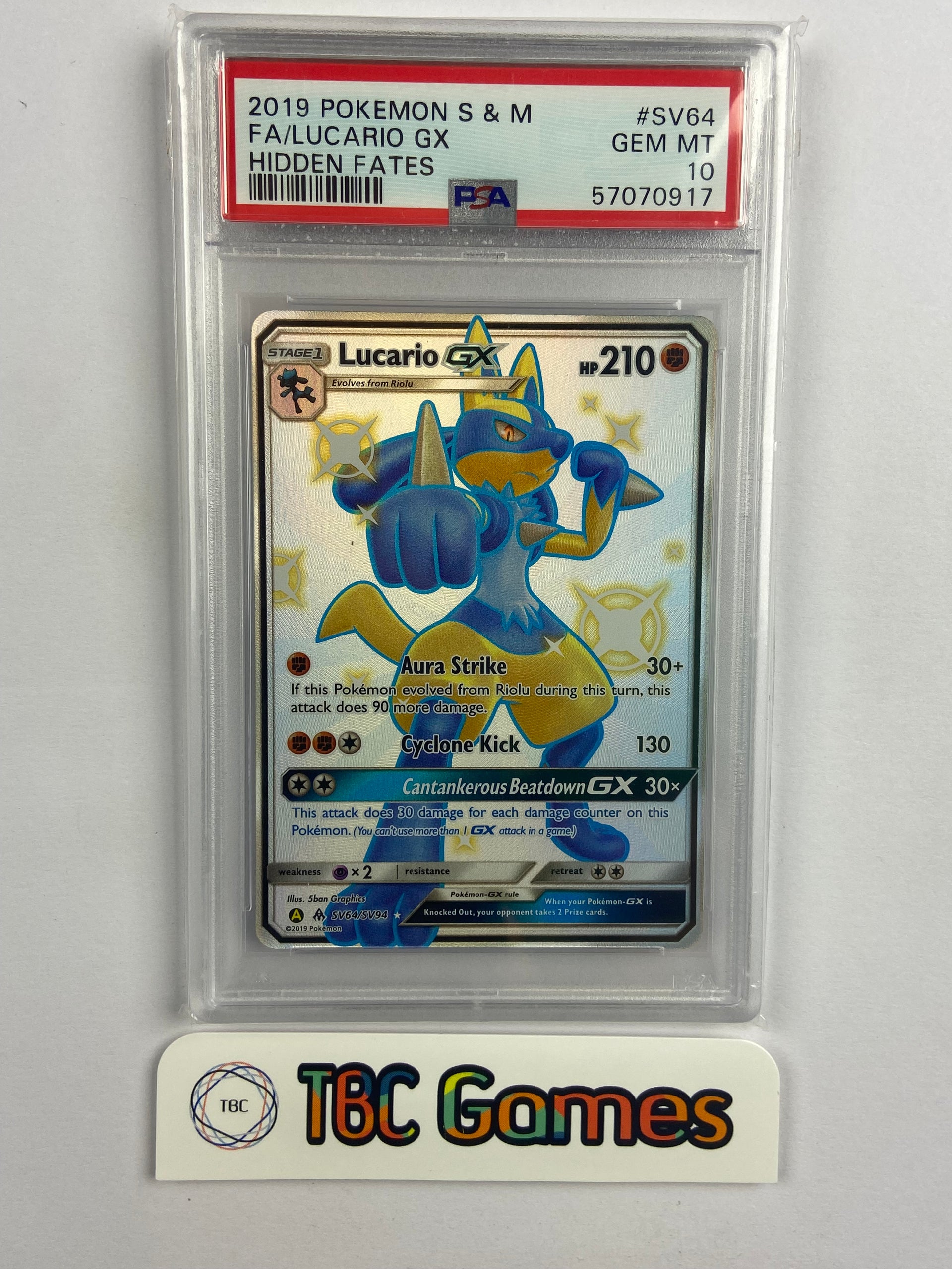 Lucario GX Hidden Fates Shiny SV64/SV94 PSA 10 – TBC Games
