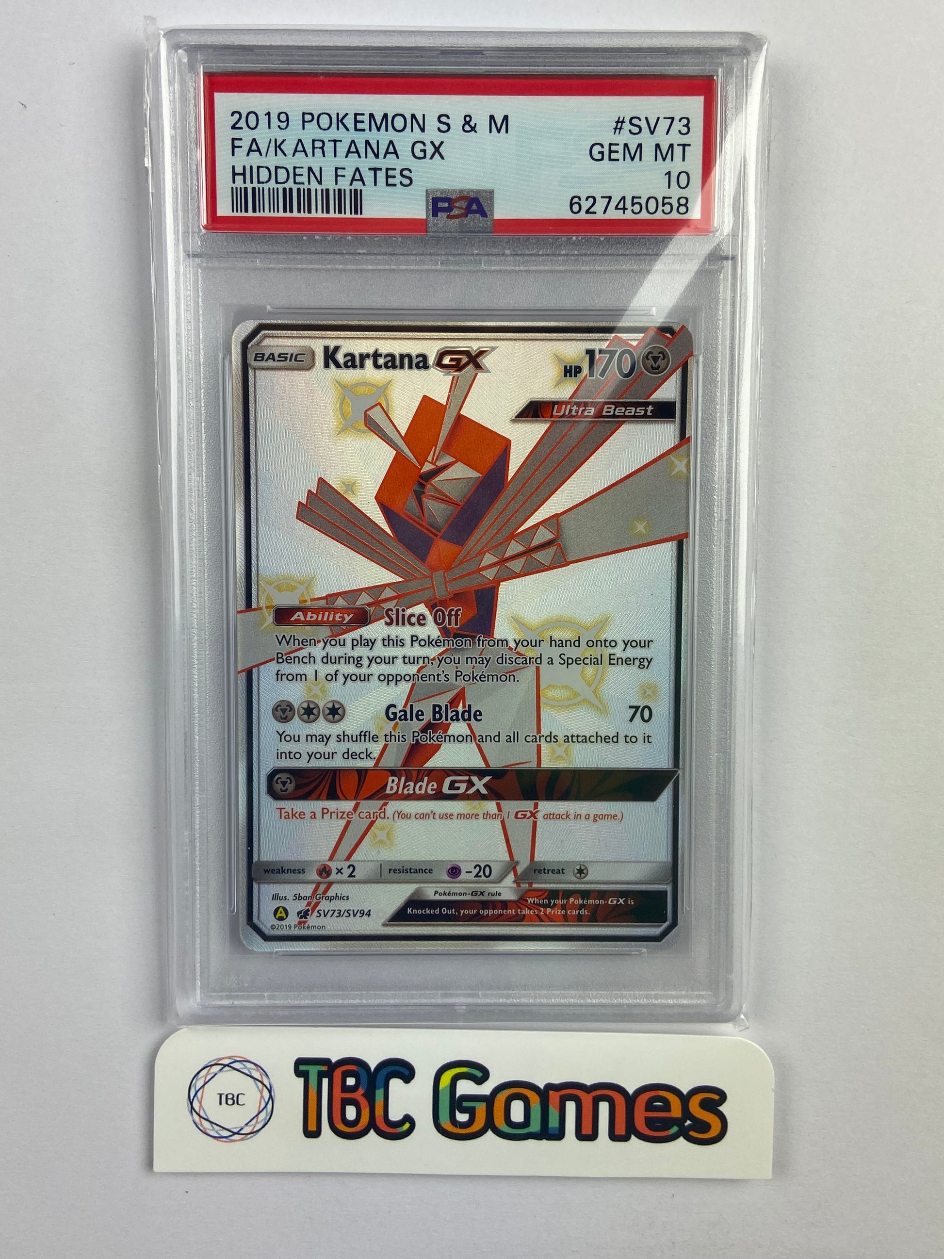 pokemon card kartana Kartana GX Hidden Fates Shiny SV73/SV94 PSA 10 – TBC Games