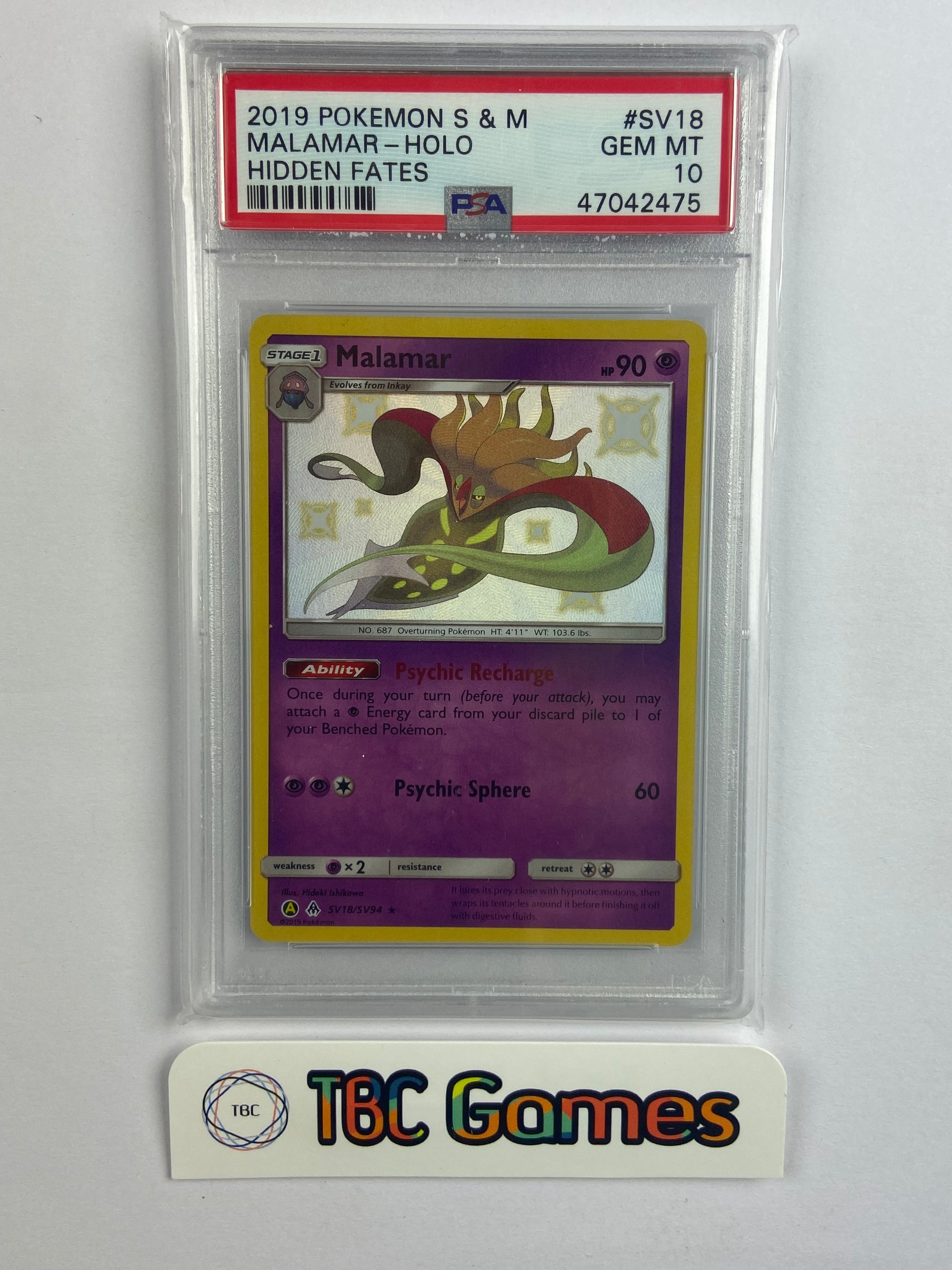 Malamar Hidden Fates Shiny SV18/SV94 PSA 10 TBC Games Malamar Hidden Fates Shiny SV18/SV94 PSA 10 TBC Games