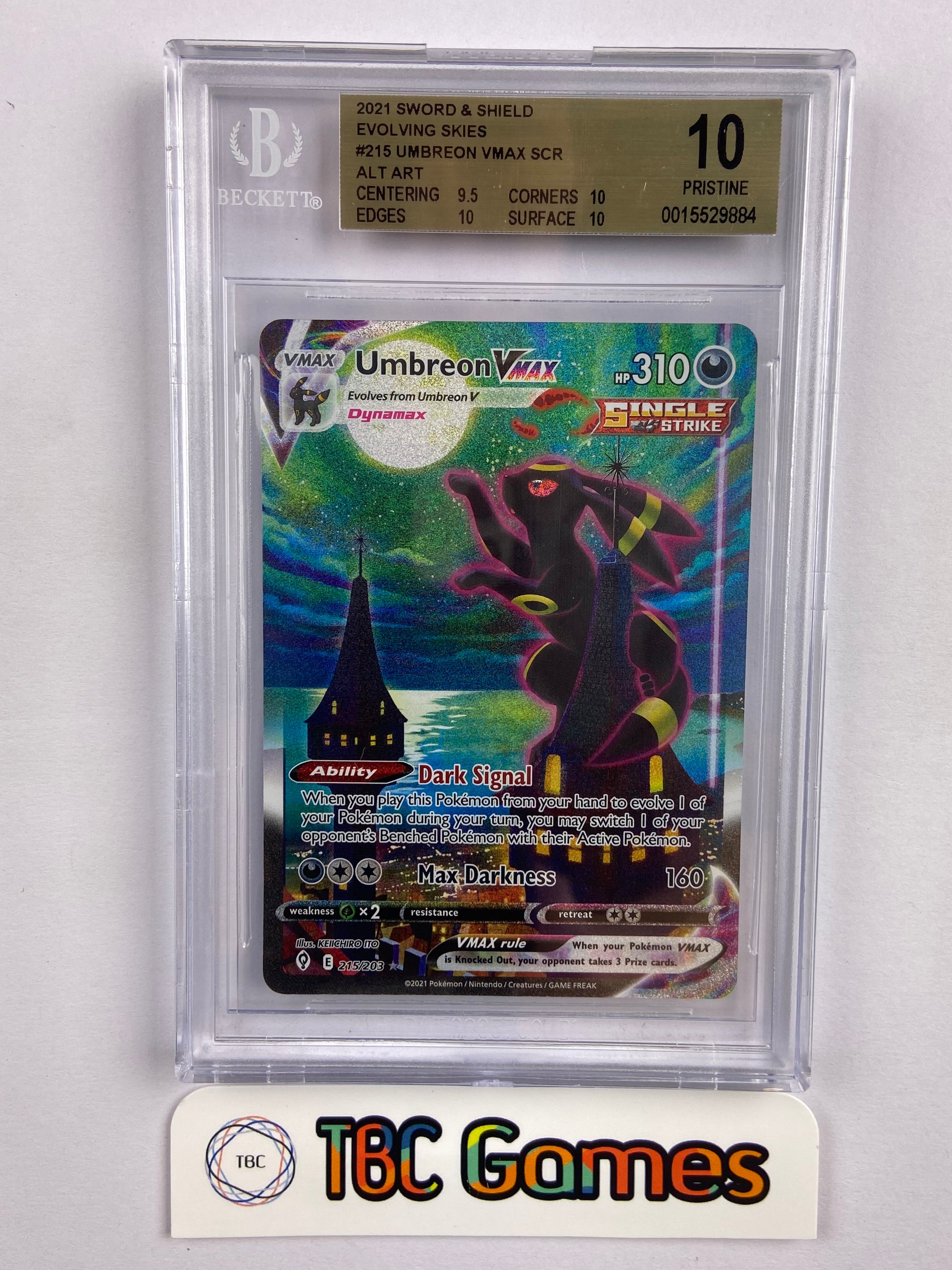 Umbreon VMAX Evolving Skies Alt Art 215/203 BGS 10 TBC Games Umbreon VMAX Evolving Skies Alt Art 215/203 BGS 10 TBC Games