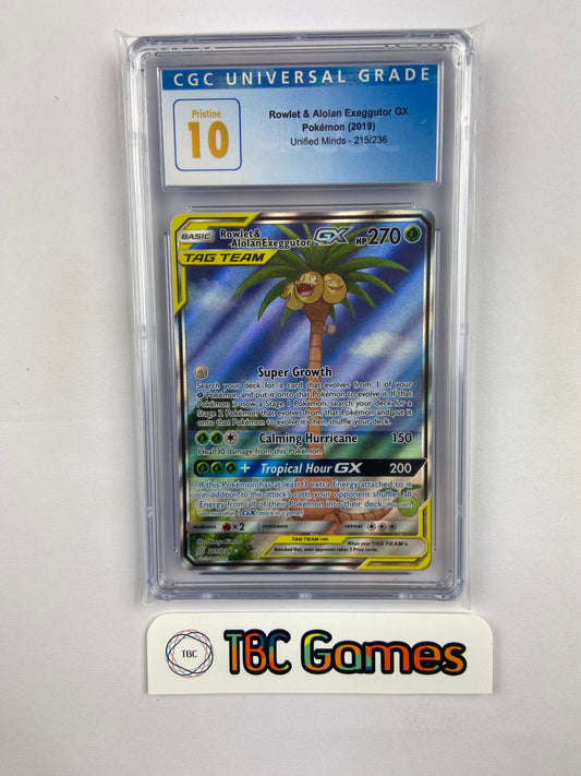 Rowlet & Alolan Exeggutor GX Alt Art Unified Minds 215/236 CGC 10