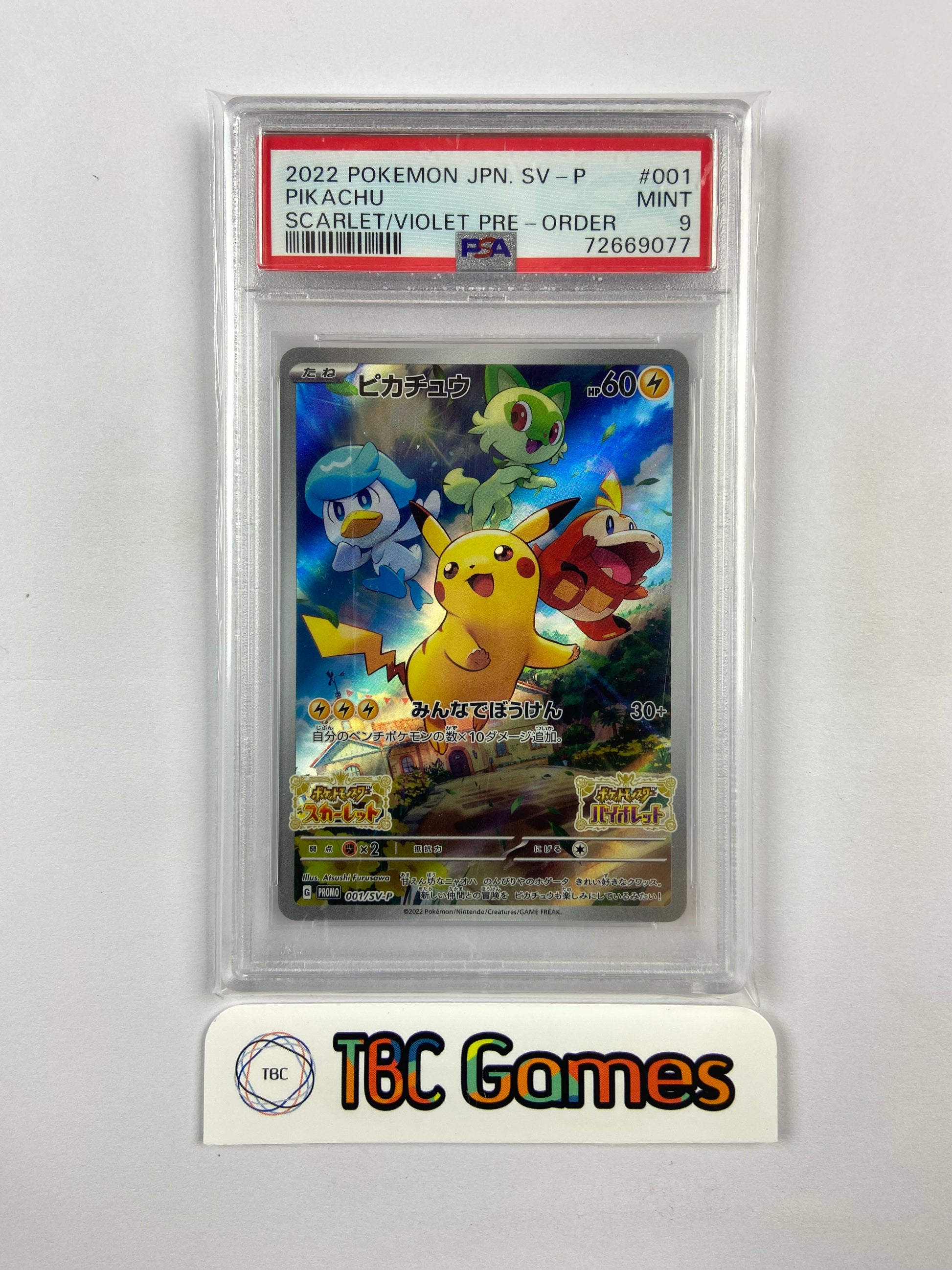 how to pre order japanese pokemon cards Pikachu Scarlet & Violet Pre Order Promo 001/SV-P Japanese PSA 9 – TBC Games