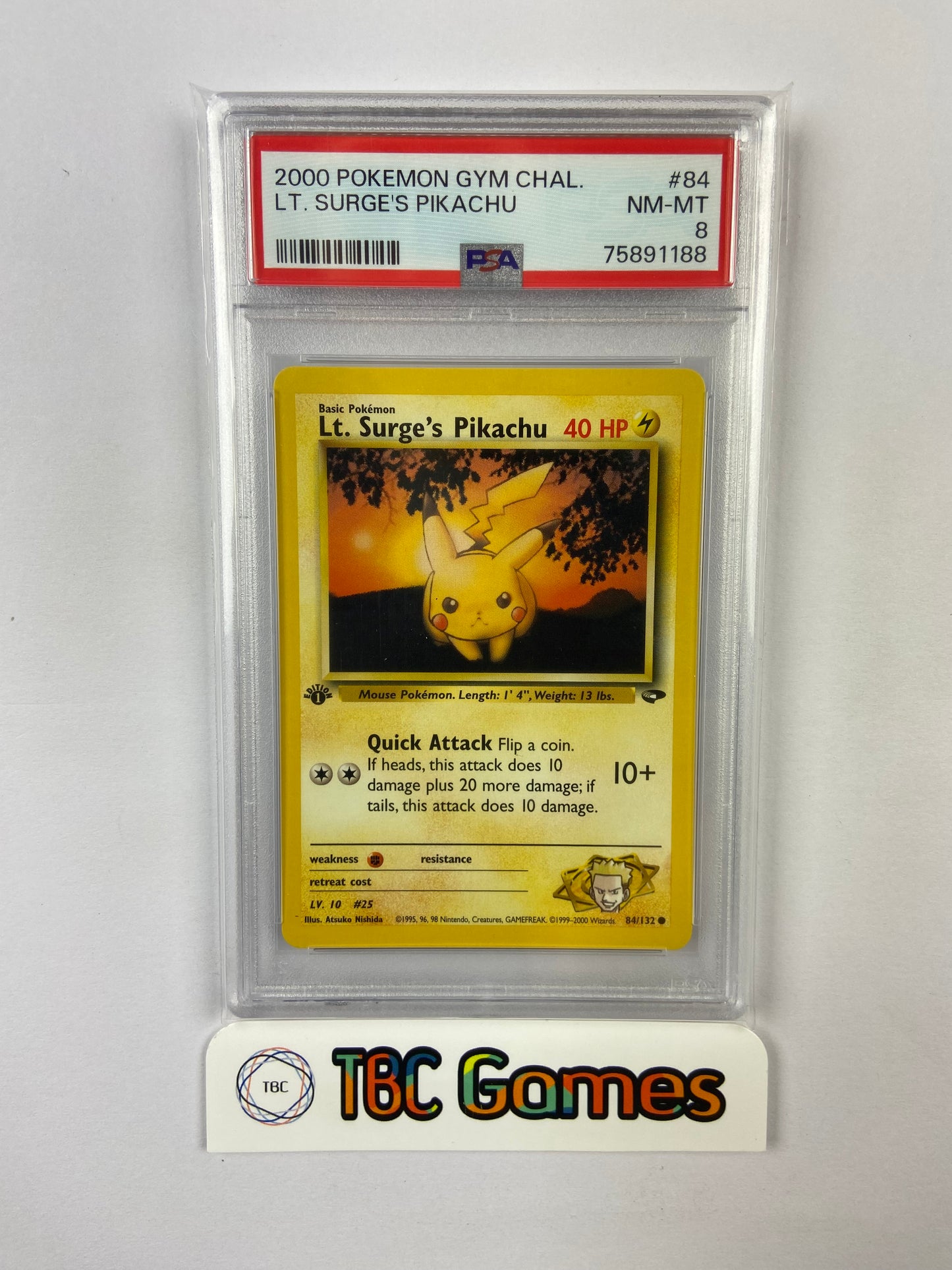 Lt. Surge's Pikachu Gym Challenge 1st Edition 84/132 PSA 8 TBC Games Lt. Surge's Pikachu Gym Challenge 1st Edition 84/132 PSA 8 TBC Games
