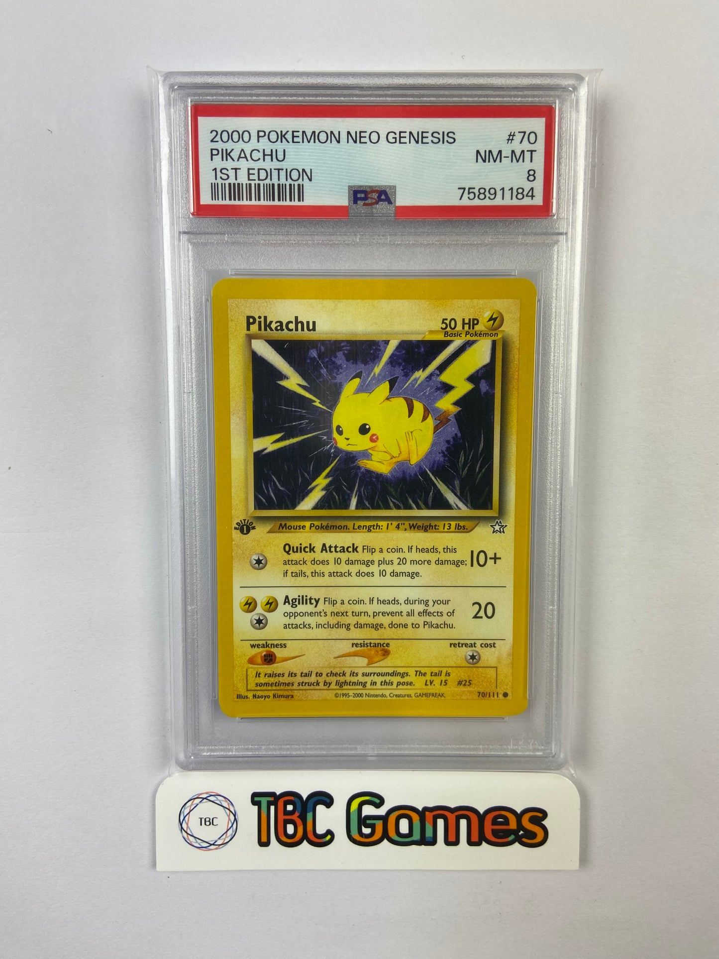 pikachu pokemon card 70/111 Pikachu Neo Genesis 1st Edition 70/111 PSA 8