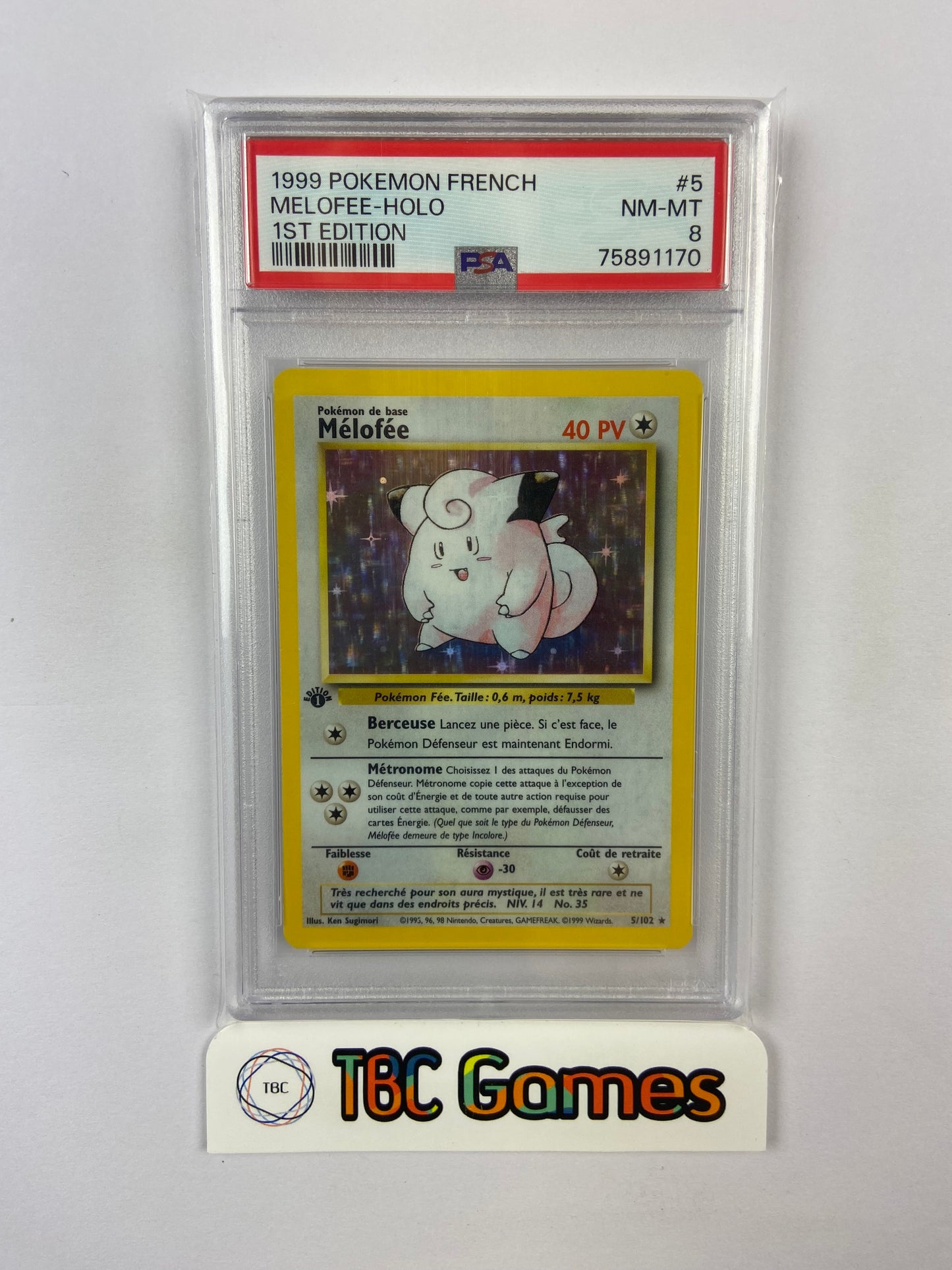 Melofee Clefairy Base Set 1st Edition 5/102 FRENCH PSA 8