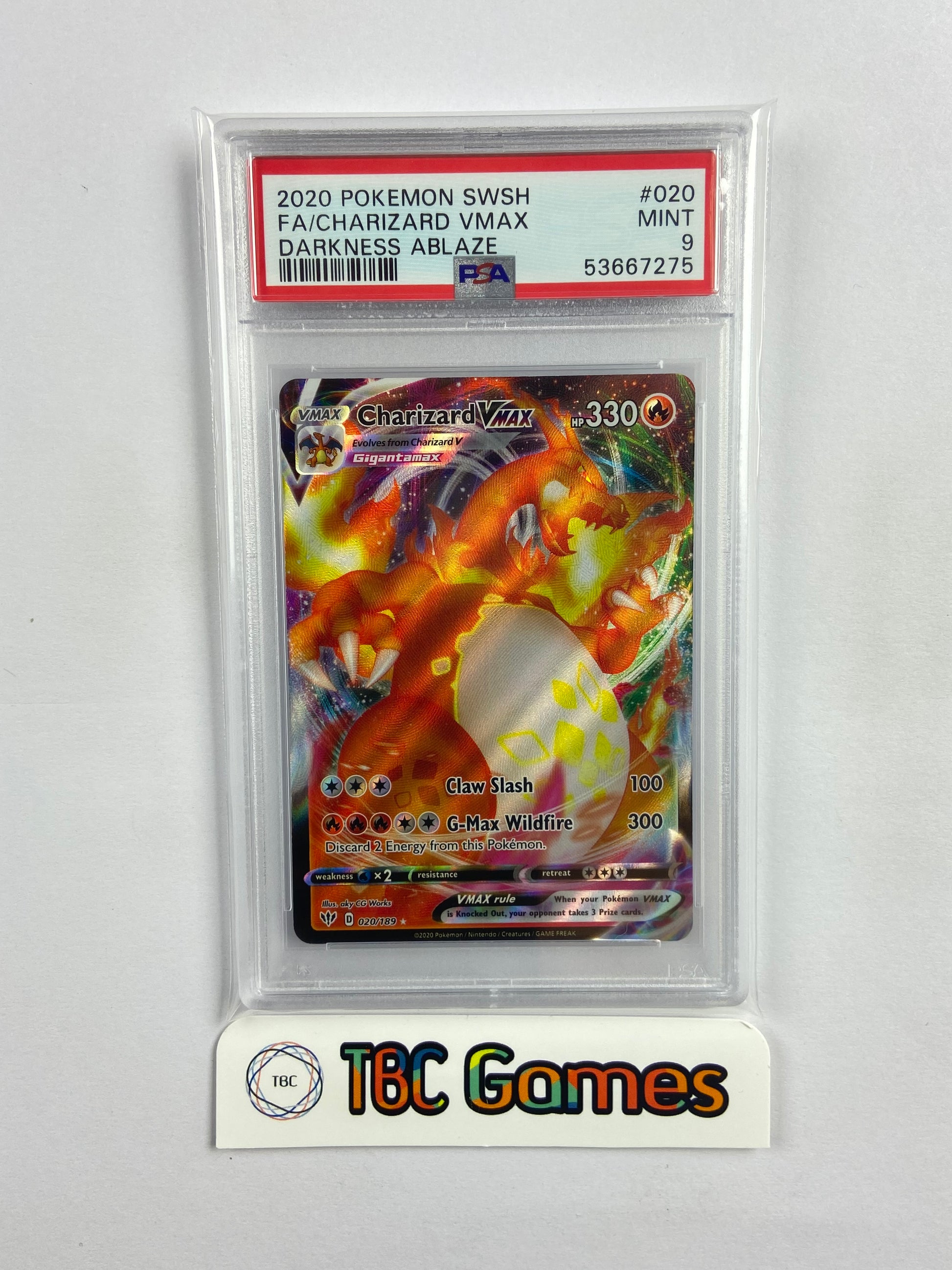 pokemon tcg darkness ablaze 020 189 charizard vmax card PSA CGC Beckett | Extended Art Display Case for this piece serves as a premier focal point for any high Charizard VMAX Darkness Ablaze 020/189