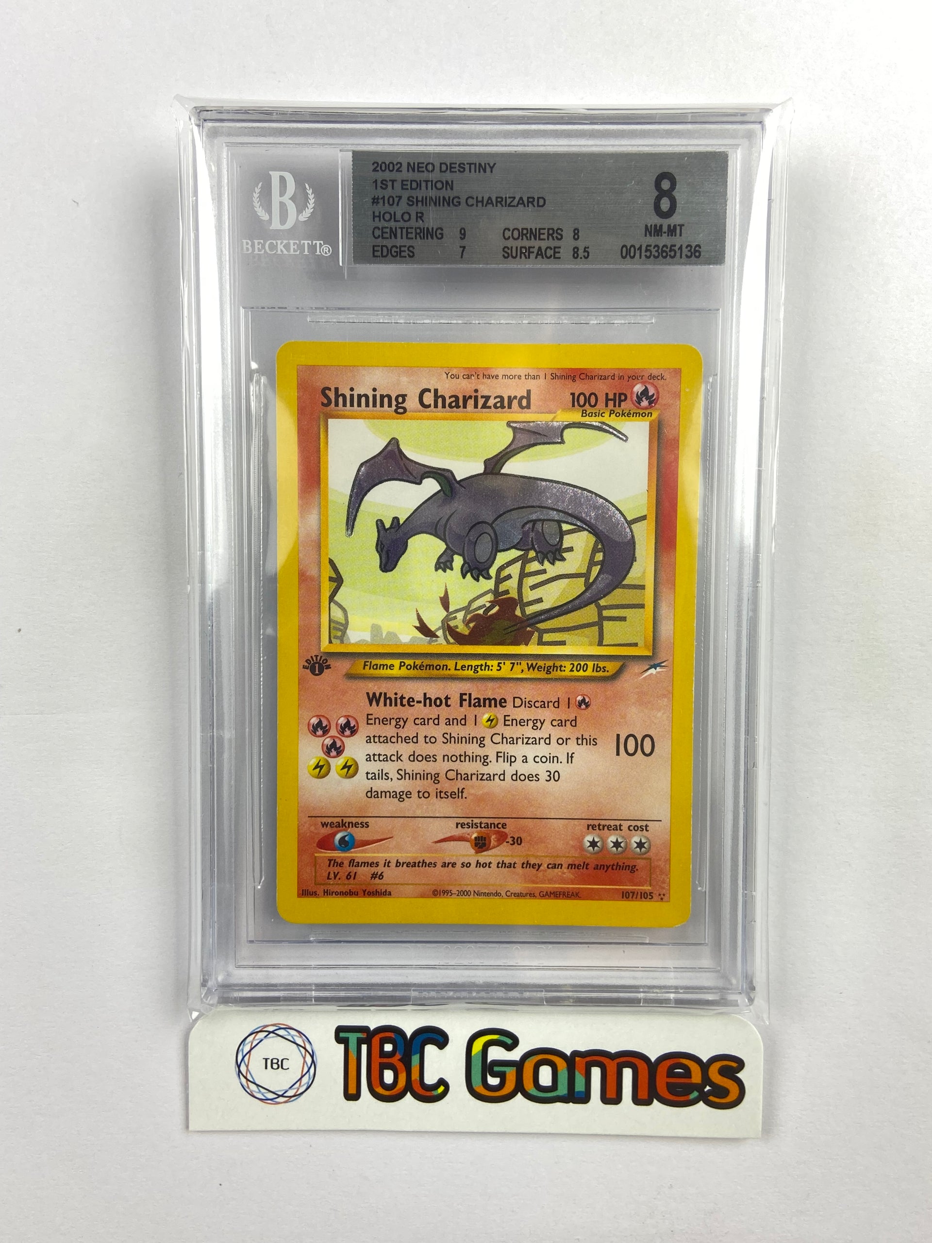 Shining Charizard Neo Destiny 1st Edition 107/105 BGS 8 TBC Games Shining Charizard Neo Destiny 1st Edition 107/105 BGS 8 TBC Games