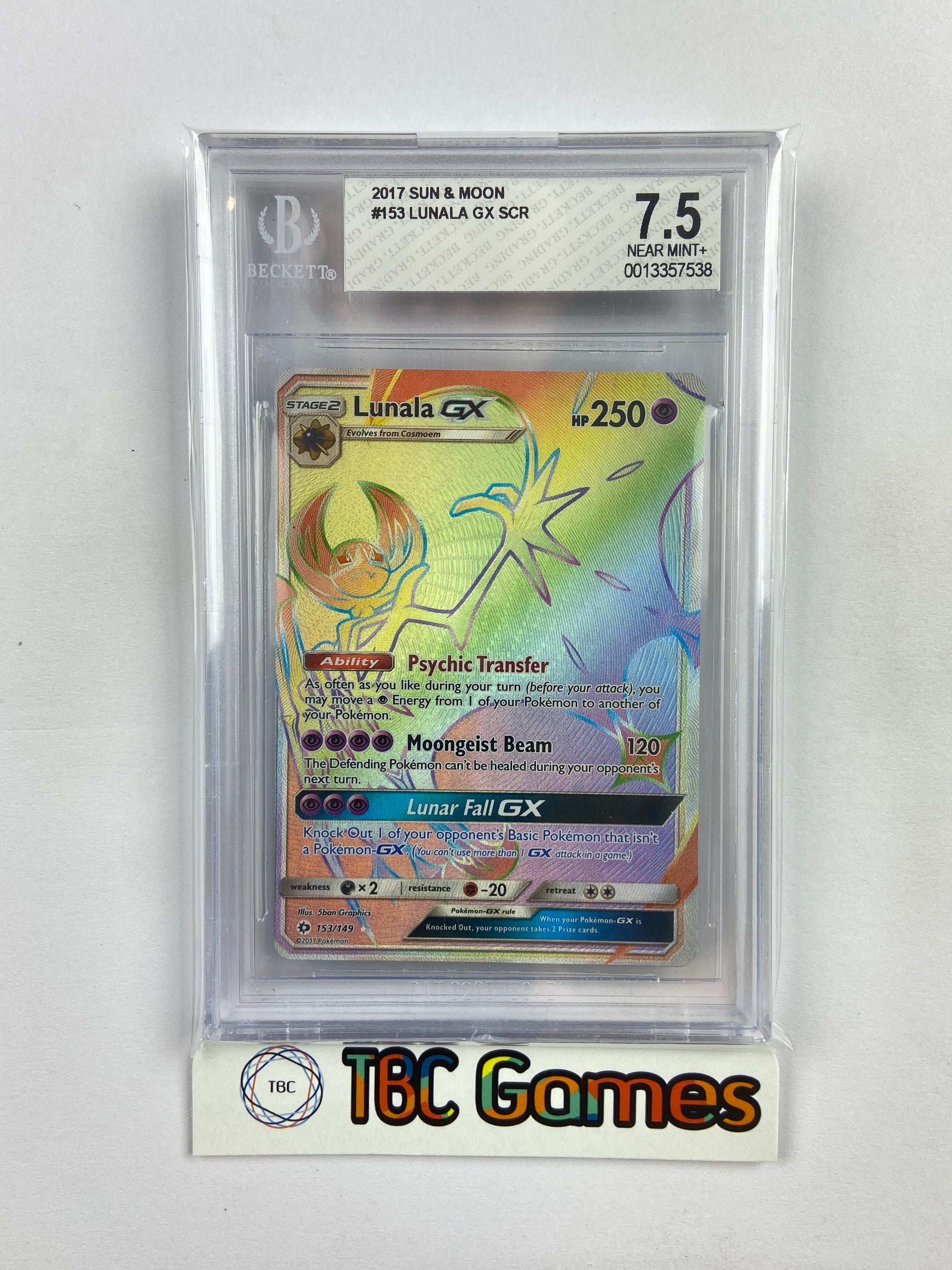 Lunala GX Sun & Moon Base 153/149 BGS 7.5 TBC Games Lunala GX Sun & Moon Base 153/149 BGS 7.5 TBC Games