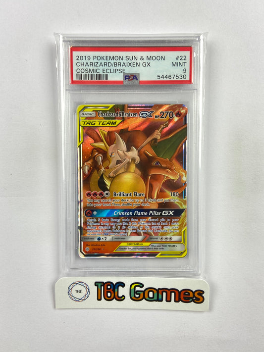 Charizard & Braixen GX Cosmic Eclipse 22/236 PSA 9