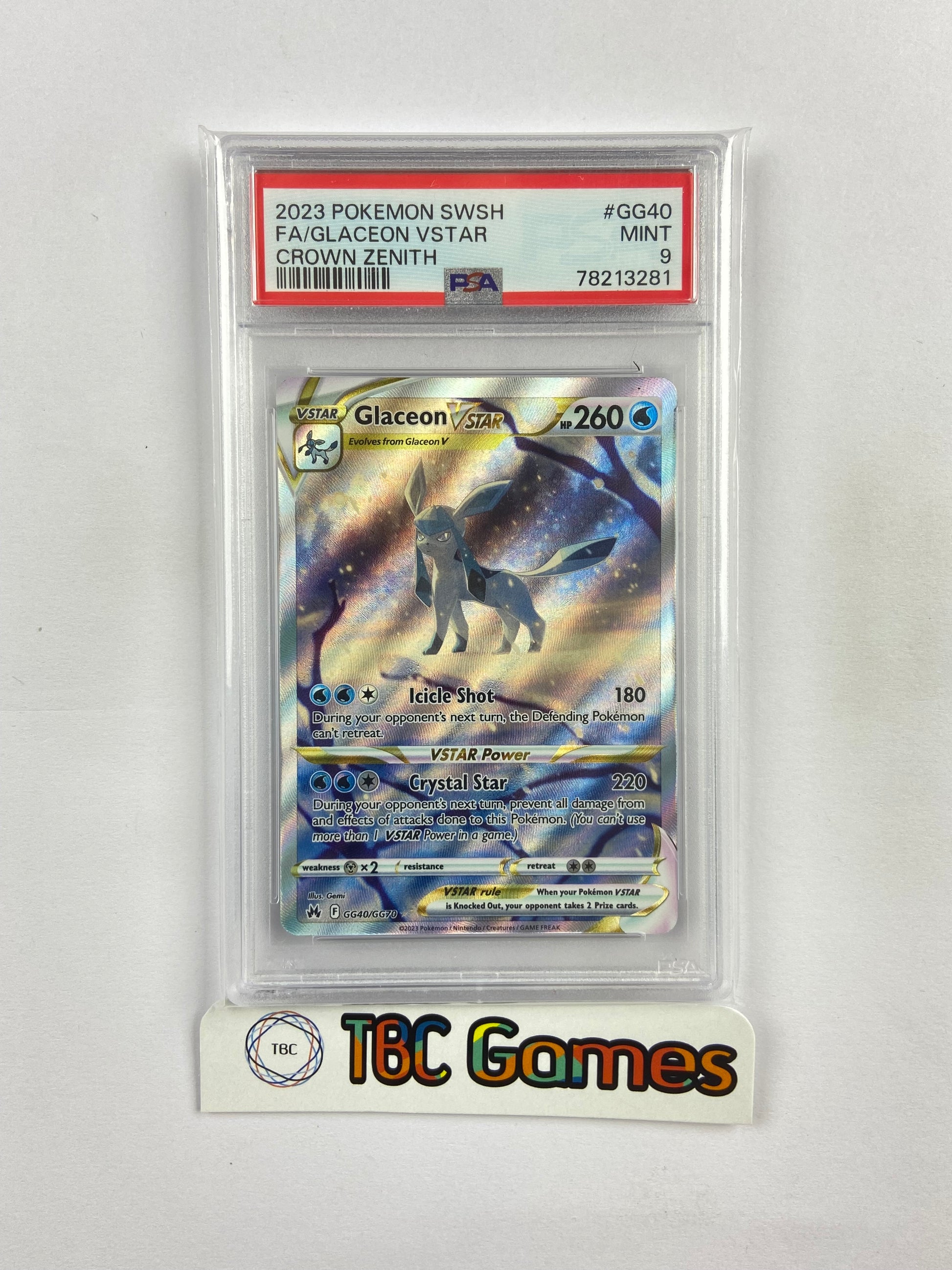 Glaceon VSTAR Crown Zenith GG40/GG70 PSA 9 TBC Games Glaceon VSTAR Crown Zenith GG40/GG70 PSA 9 TBC Games
