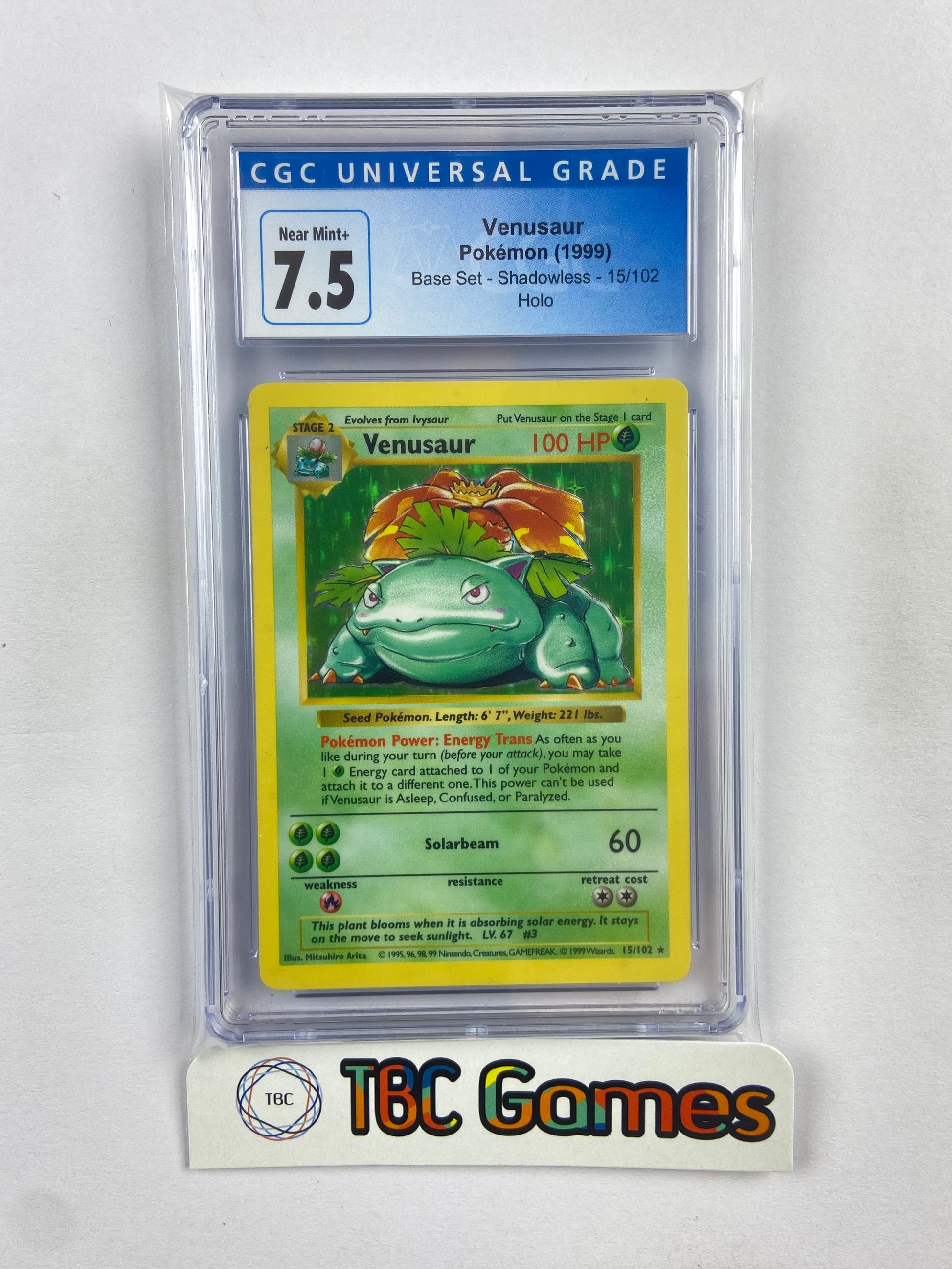Venusaur Base Set Shadowless 15/102 CGC 7.5 TBC Games Venusaur Base Set Shadowless 15/102 CGC 7.5 TBC Games