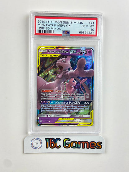 Mewtwo & Mew GX Unified Minds 71 PSA 10 TBC Games Mewtwo & Mew GX Unified Minds 71 PSA 10 TBC Games