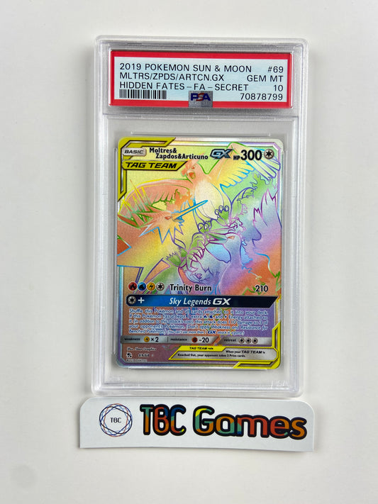 Moltres & Zapdos & Articuno GX Hidden Fates 69/68 PSA 10
