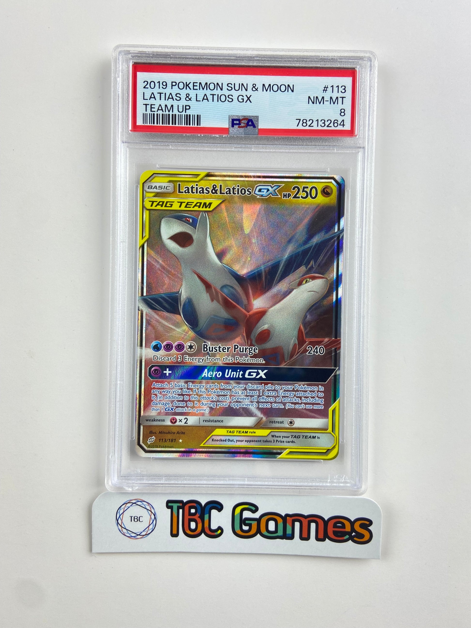 pokemon latios and latias card Latias & Latios GX Team Up 113 PSA 8 – TBC Games