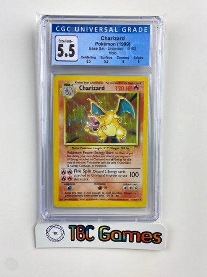 Charizard Base Set Unlimited Holo 4/102 CGC 5.5 – TBC Games