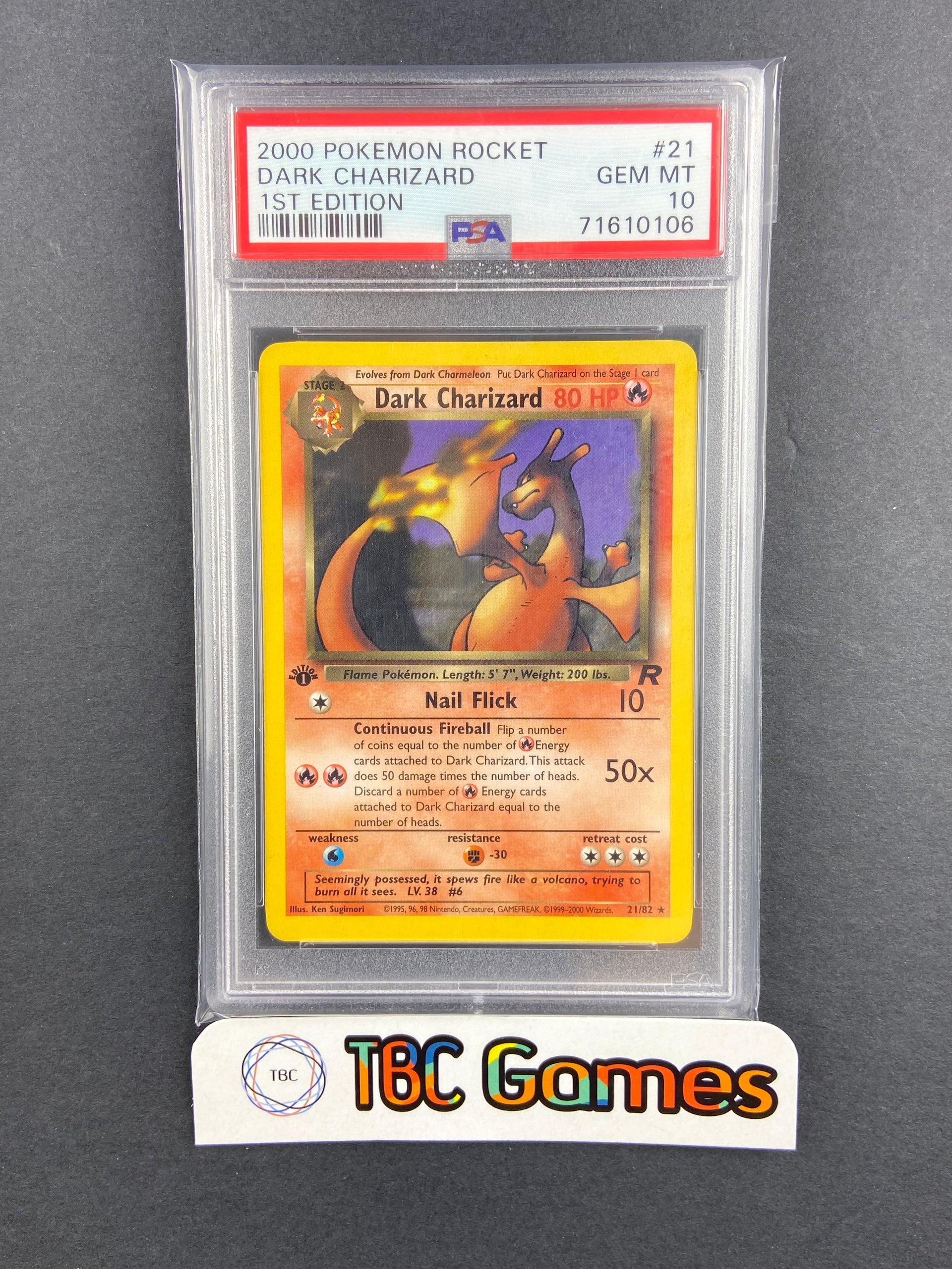 Dark Charizard Team Rocket 1st Edition 21/82 PSA 10 TBC Games Dark Charizard Team Rocket 1st Edition 21/82 PSA 10 TBC Games