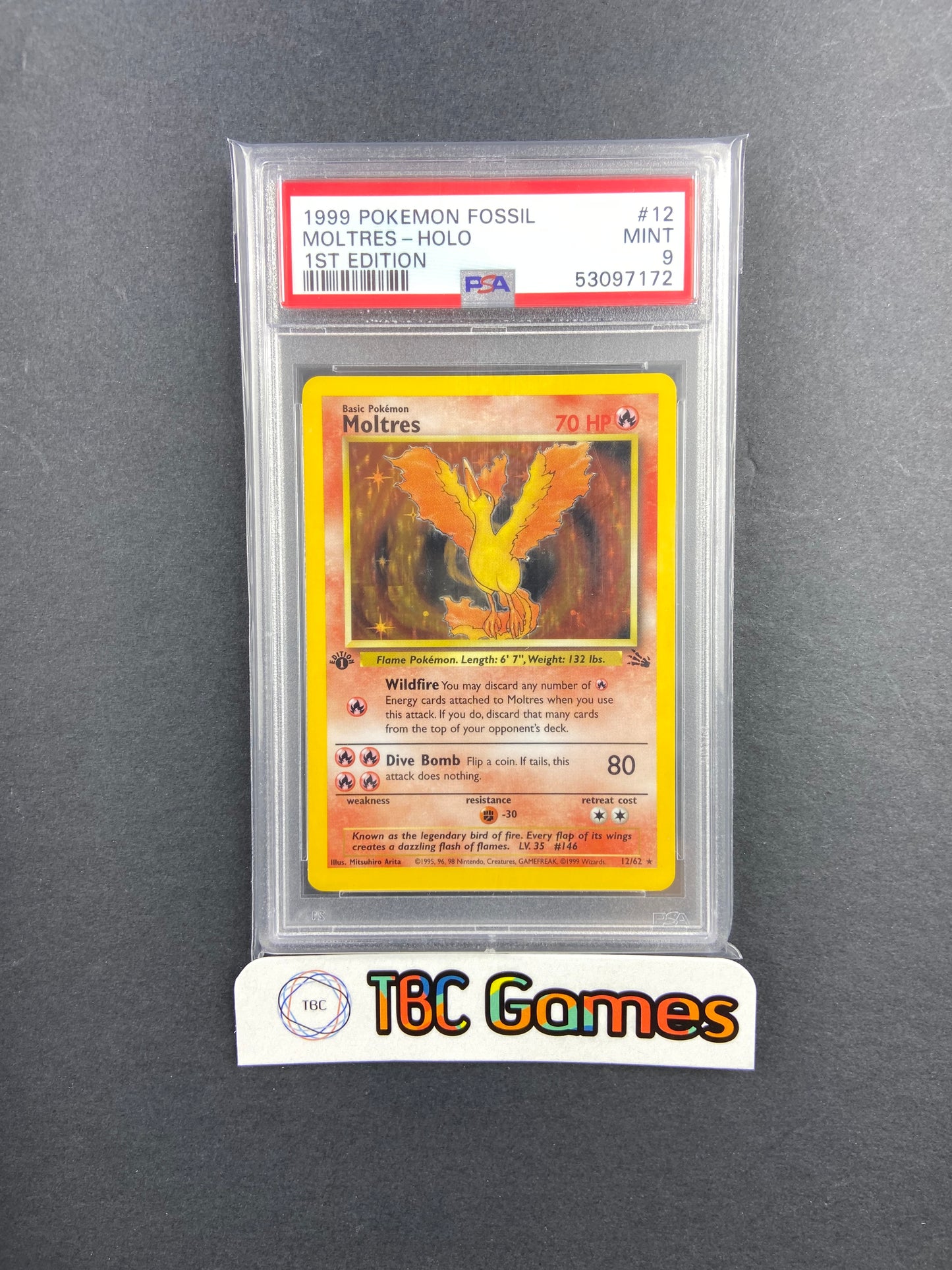 Moltres Fossil 1st Edition Holo 12/62 PSA 9