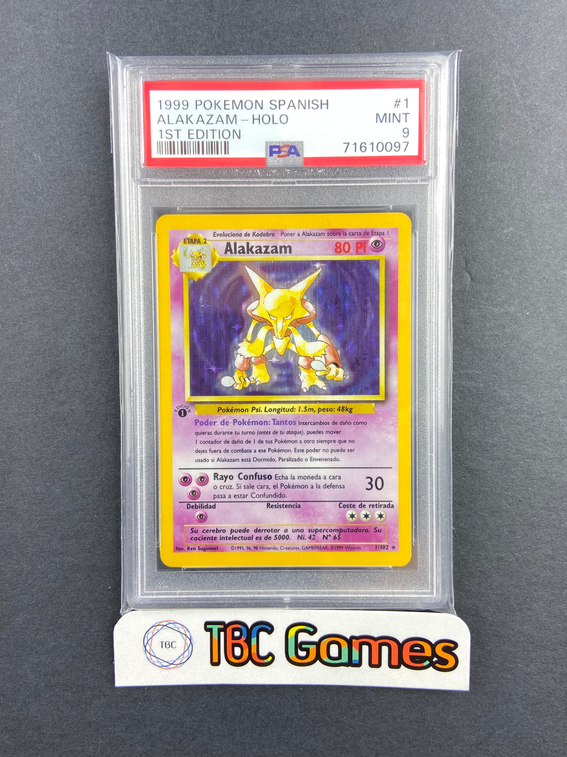 Alakazam Base Set 1st Edition Holo 1/102 SPANISH PSA 9