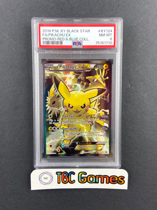 Pikachu EX XY124 Red & Blue Collection PSA 8