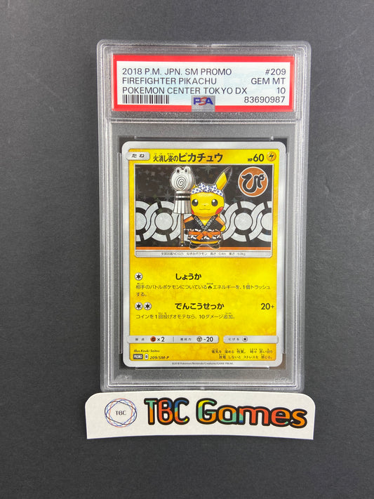 Pikachu Firefighter Pokemon Center Tokyo DX 209/SM-P Japanese PSA 10