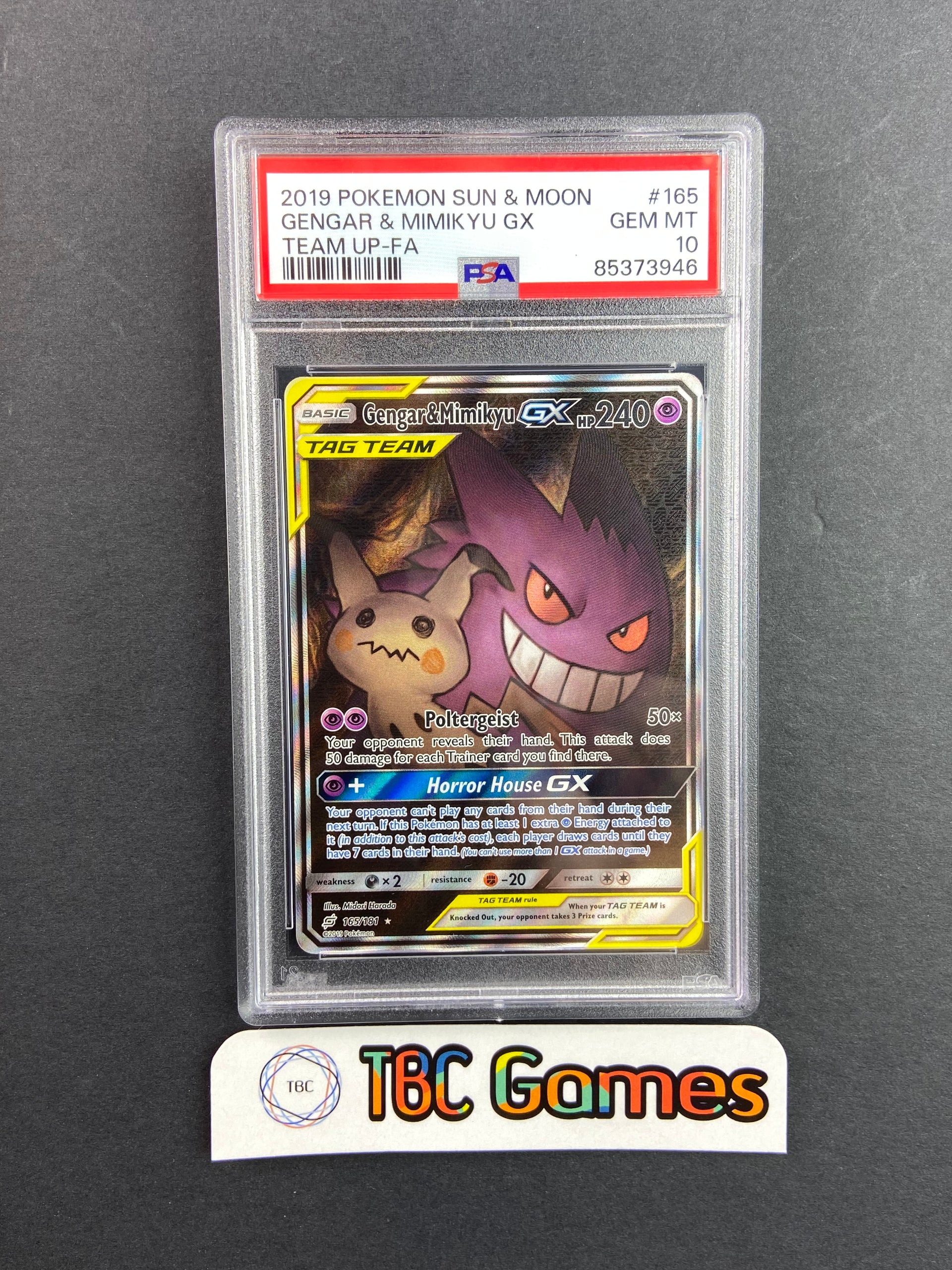 Gengar & Mimikyu GX Team Up Alt Art 165/181 PSA 10 – TBC Games