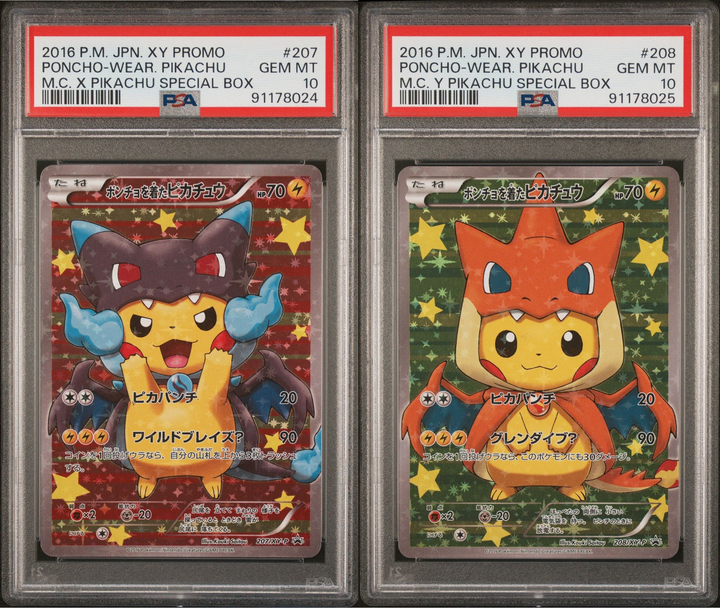 Pikachu Poncho Mega Charizard X Y 207 208 XY-P Japanese Sequential PSA 10