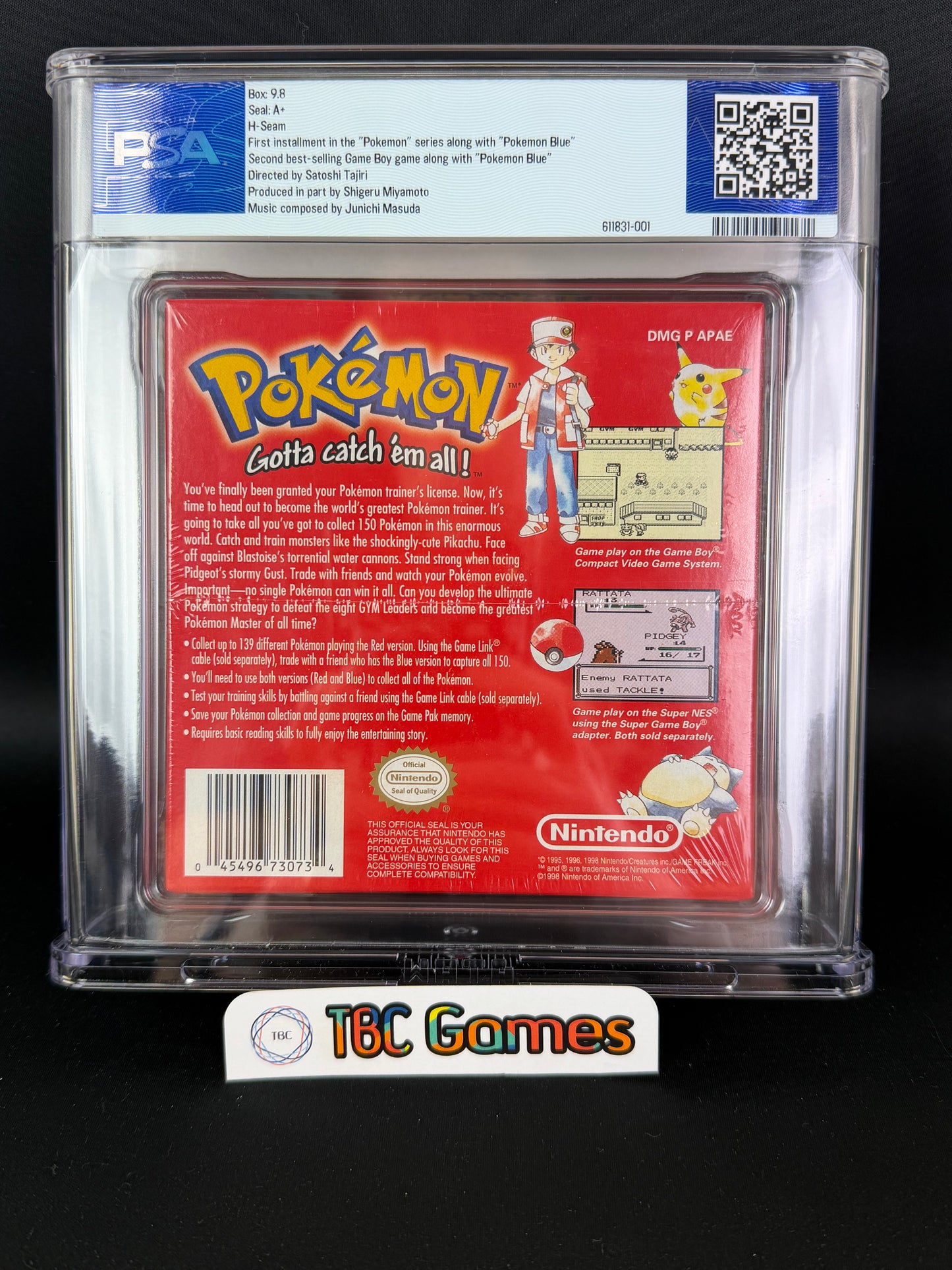 Pokemon Red Version Sealed Rattata Fuzzy ESRB Game Boy WATA PSA 9.8 A+