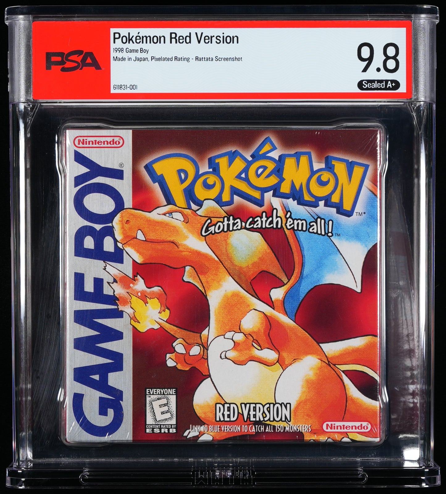 Pokemon Red Version Sealed Rattata Fuzzy ESRB Game Boy WATA PSA 9.8 A+