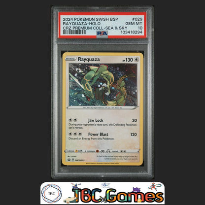 Rayquaza Cosmos Holo Pokemon SWSH029 Crown Zenith Sea & Sky PSA 10 Front