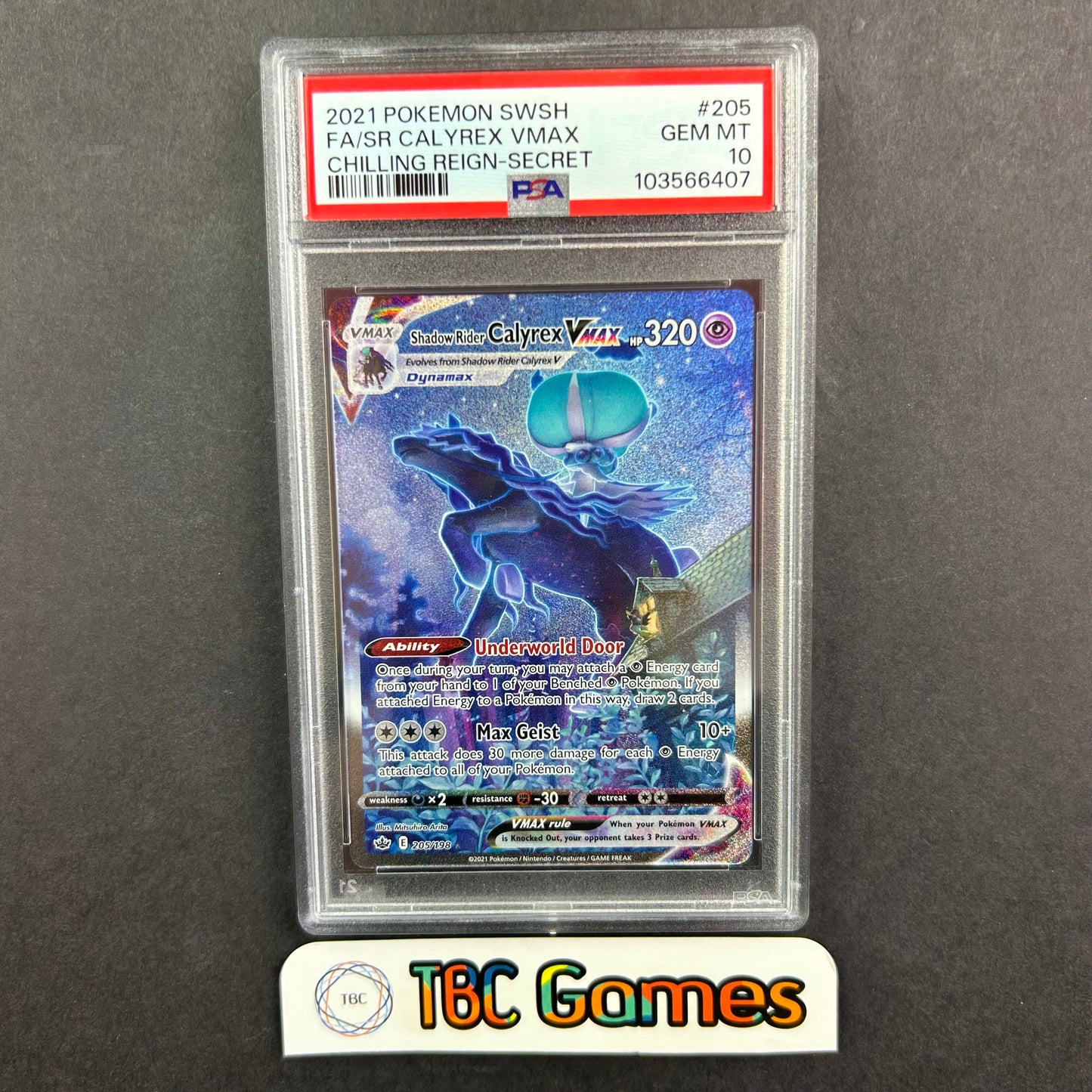Shadow Rider Calyrex VMAX Alt Art Chilling Reign #205 PSA 10