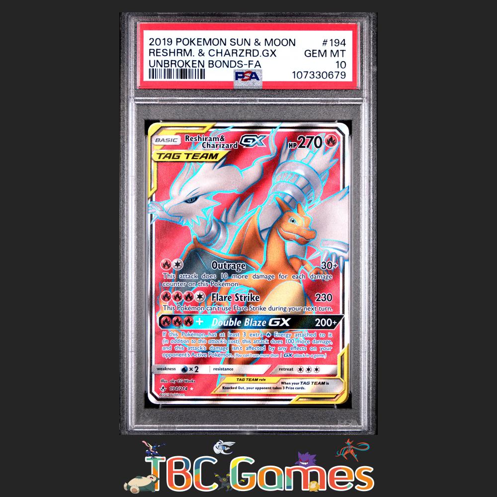 Reshiram & Charizard GX Unbroken Bonds #194 PSA 10