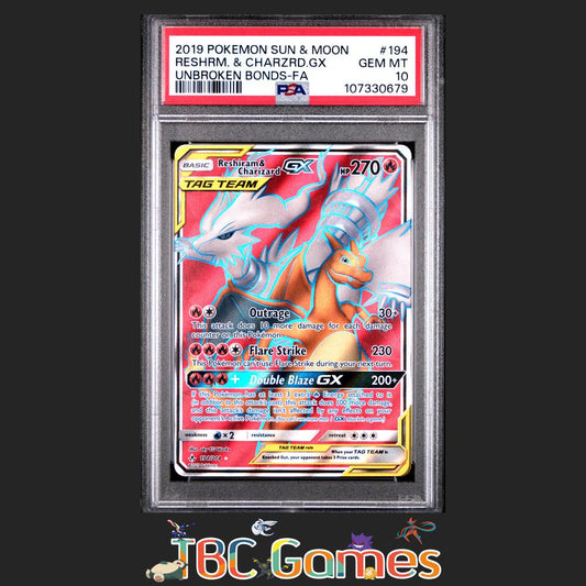 Reshiram & Charizard GX Unbroken Bonds #194 PSA 10