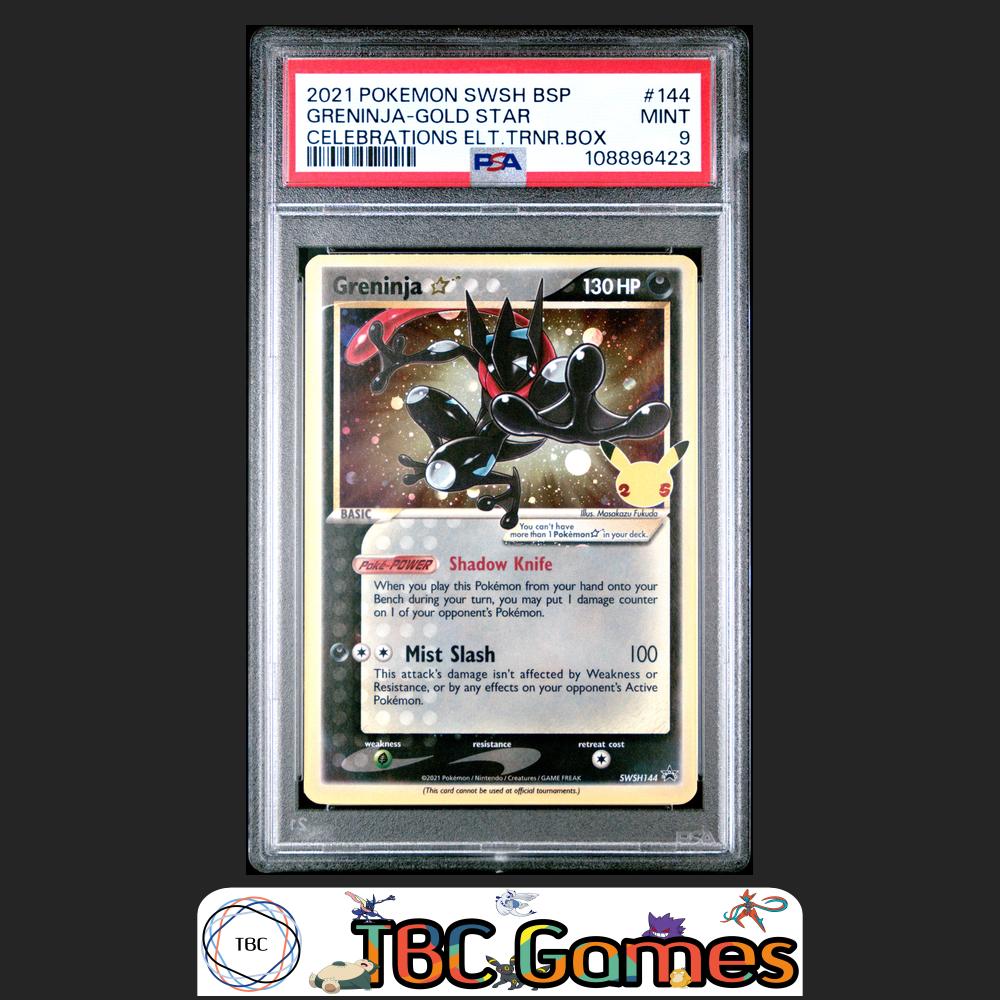 Greninja Gold Star Pokemon SWSH144 Celebrations Elite Trainer Box PSA 9 Front